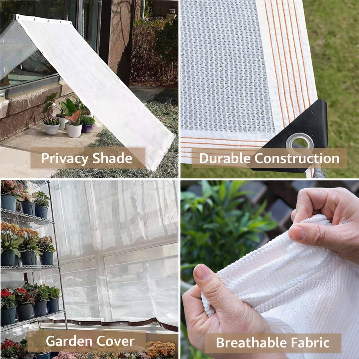 Genérico Red de Sombra Blanca 55% con Ojales, Malla Sombra Exterior HDPE Transpirable y Resistente a UV para Tela Tolod Invernadero, Huerto, Jardín, Pérgola, Terraza, Patio y Plantas(3x3m)