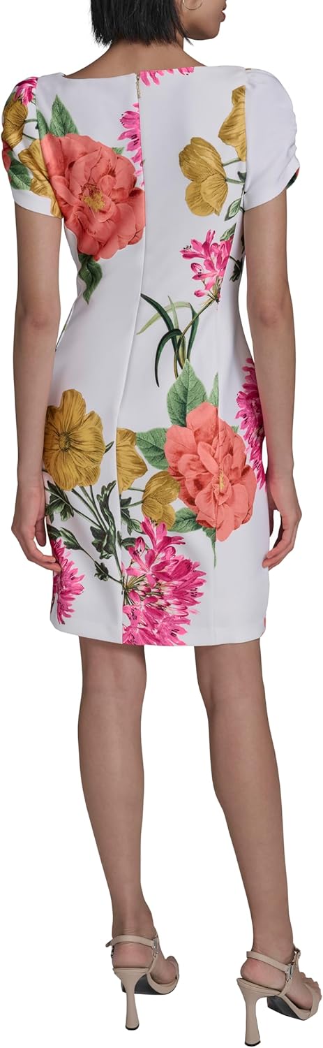 KARL LAGERFELD Short Ruched Sleeve Jewel Neck Sheath Mini Dress