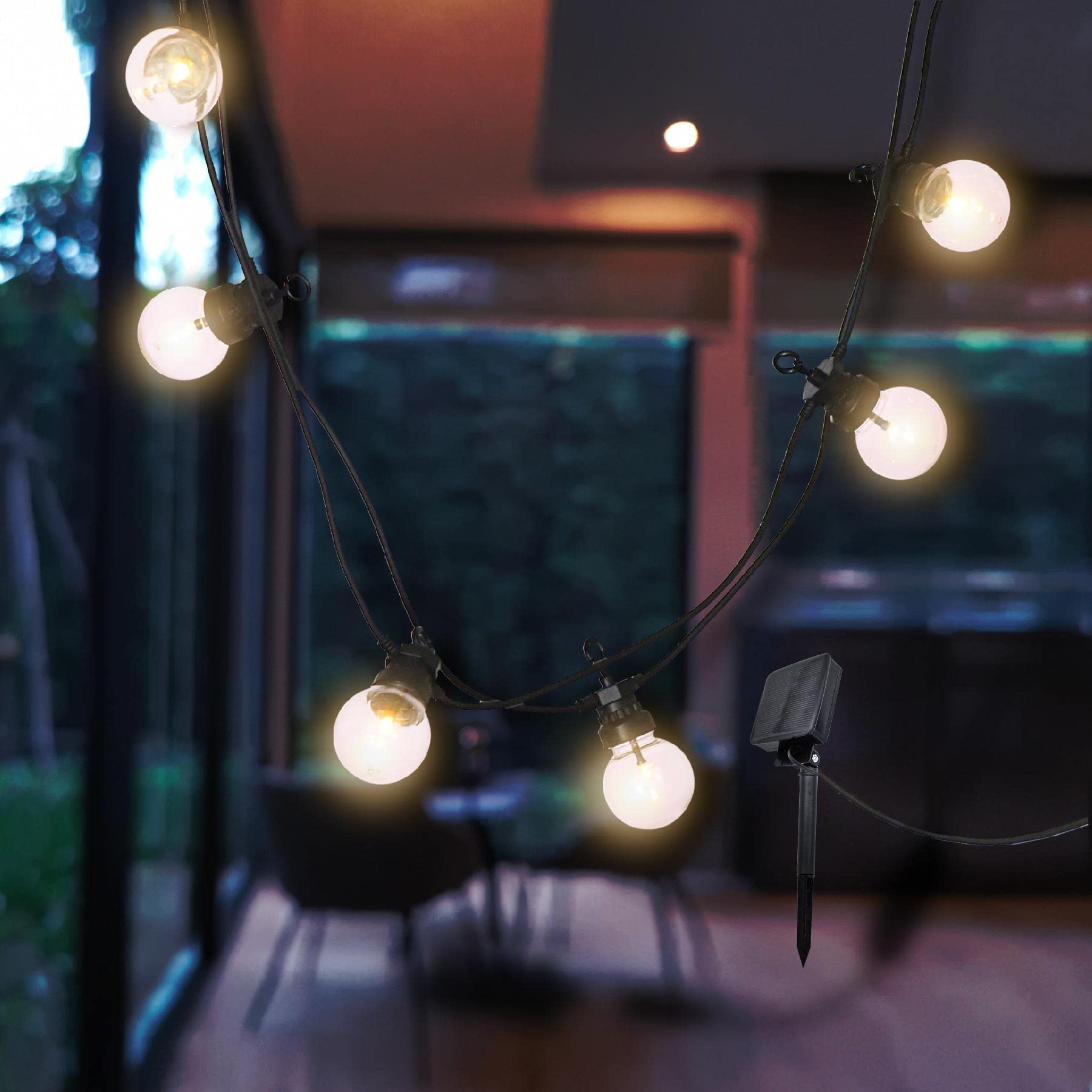 LUMI JARDIN 2 Stück Solar-Lichterkette, 10 Kugeln, transparent, LED, Warmweiß, Party, Solar, 5,9 m, 8 Modi
