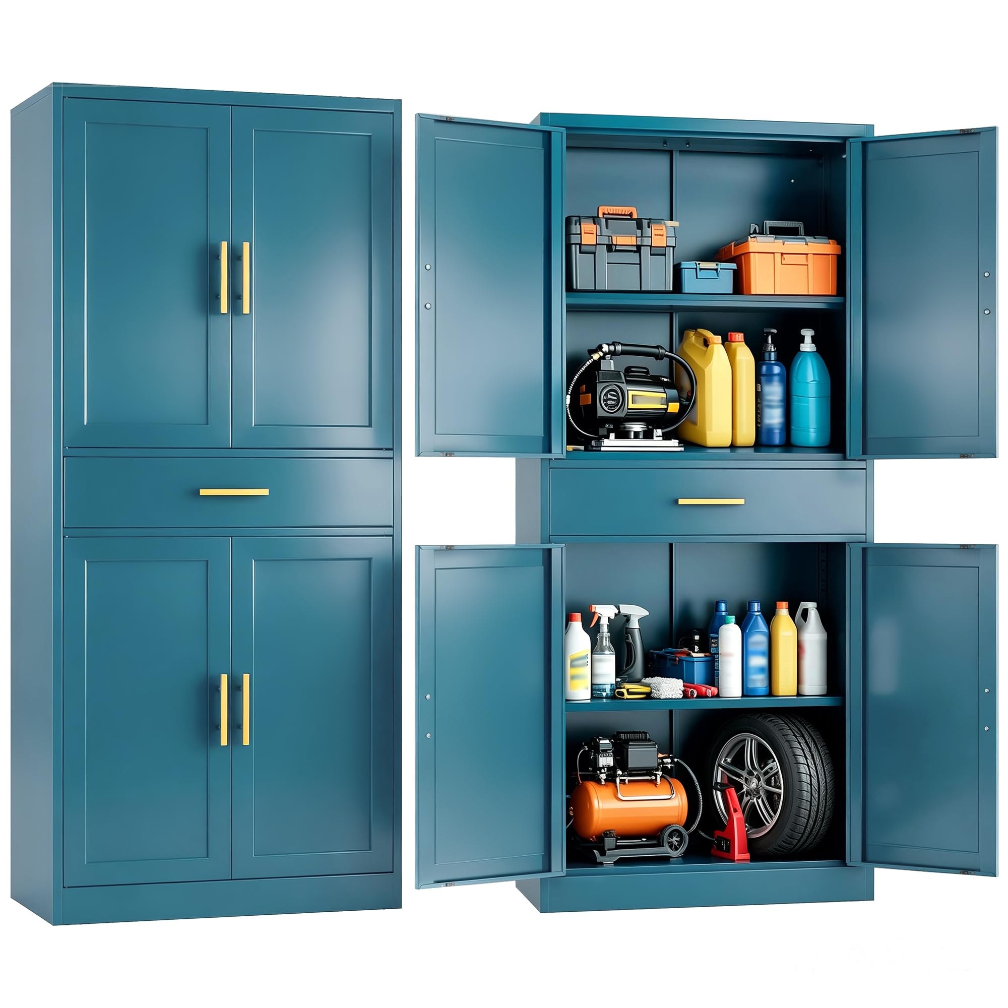 71" Metal Garage Storage Cabinet with 1 Drawer,2 Adjustable Shelves