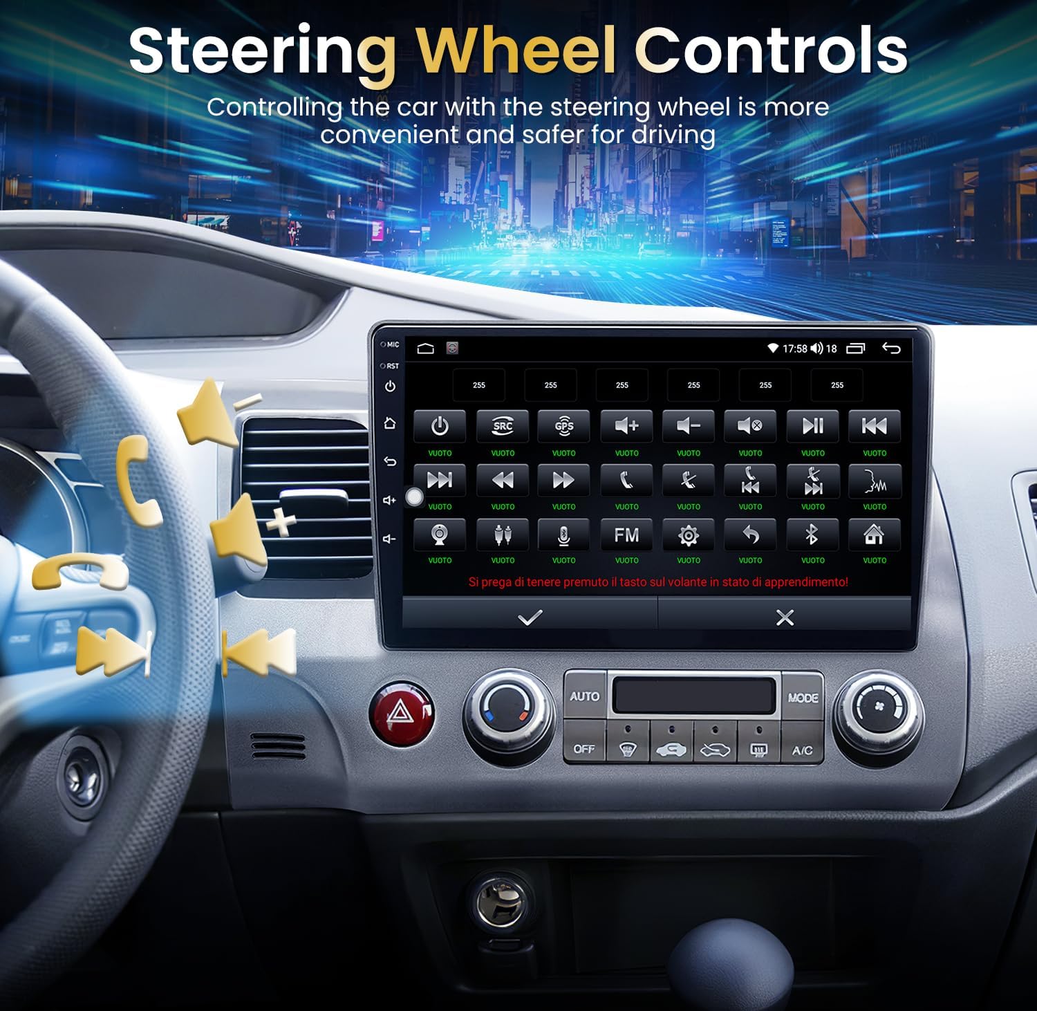 8-Core 4+32G Car Radio for Honda Civic 2006-2011: Android 13 Stereo Wireless Carplay Android Auto, 10" Touchscreen 1280 * 800 5G WiFi GPS Navigation Backup Camera