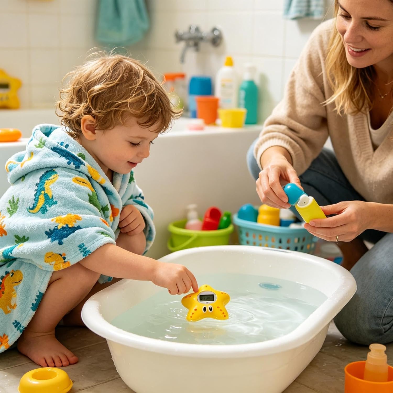 Temperature Gauge LCD - Floating Water Thermometer System, Digital Safety Monitor Tool Use, Shower Temperature Control Design, Home Bathroom Kids Care Accessory