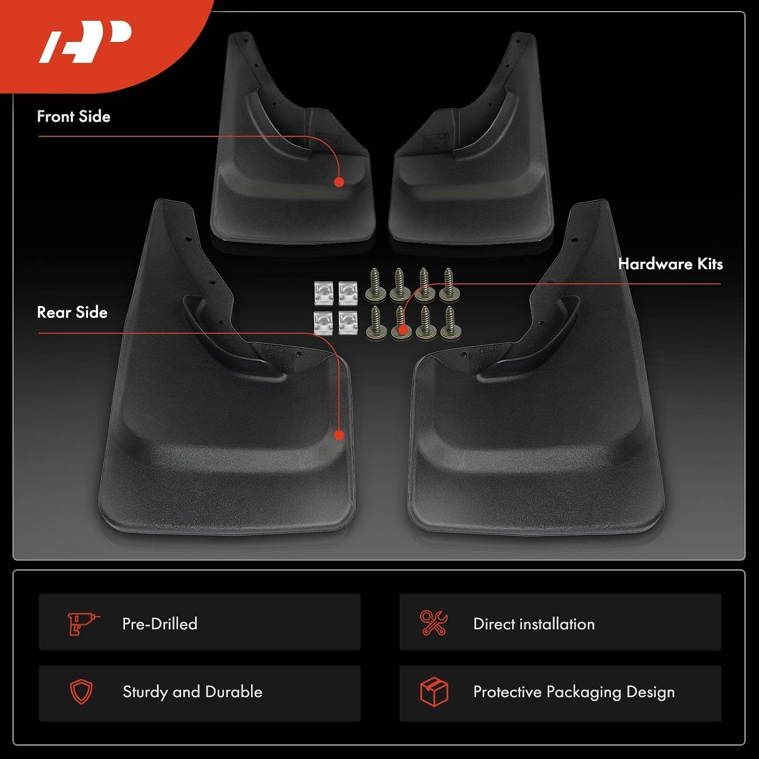 A-Premium Set of 4PCS Mud Flaps Splash Guards Mudguards Mudflaps Compatible with Jeep WJ Series Grand Cherokee, 1999-2004, Black Color, Front LH RH and Rear LH RH