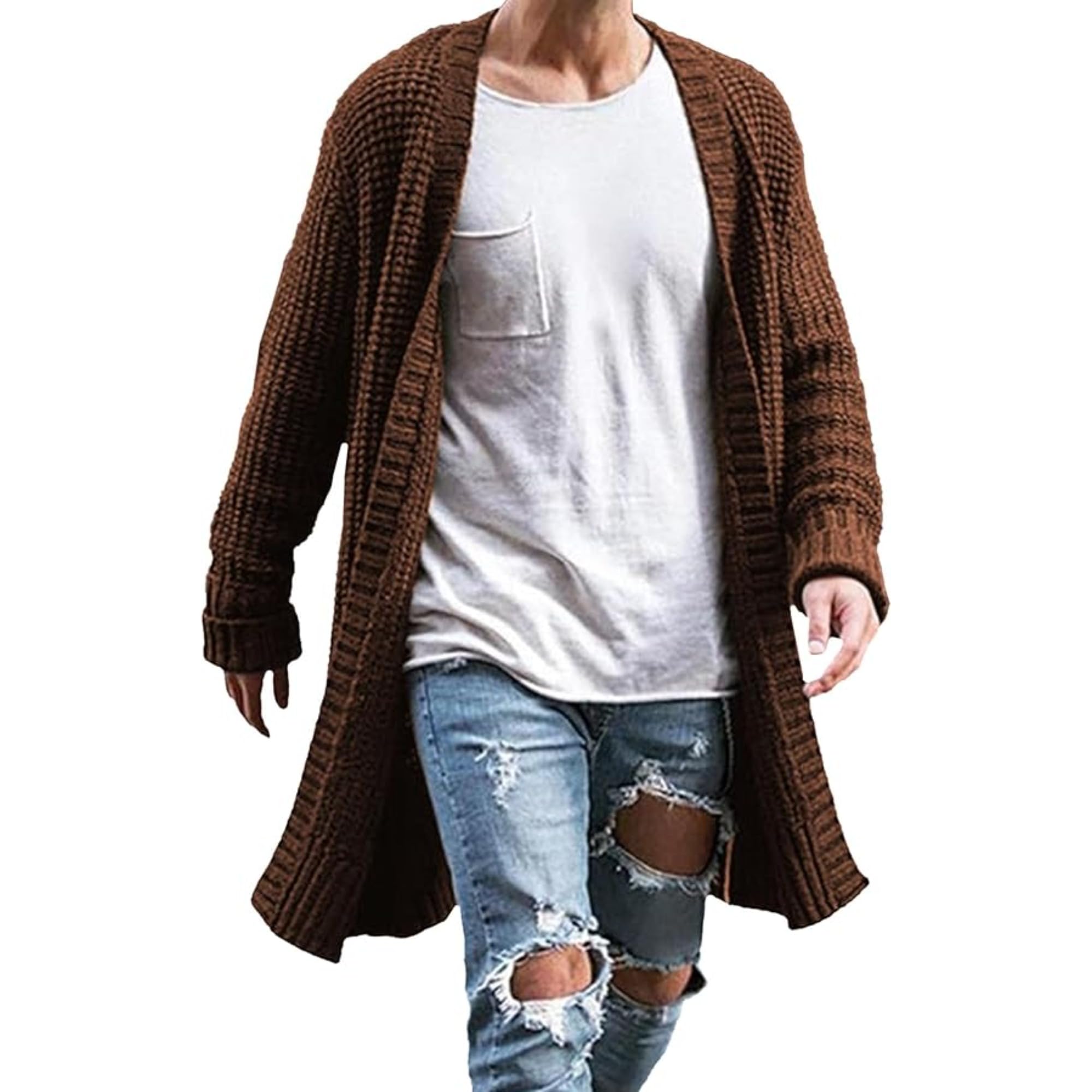 Suéter de cuello chal de hombre abrigo casual de punto grueso con botones para invierno 7