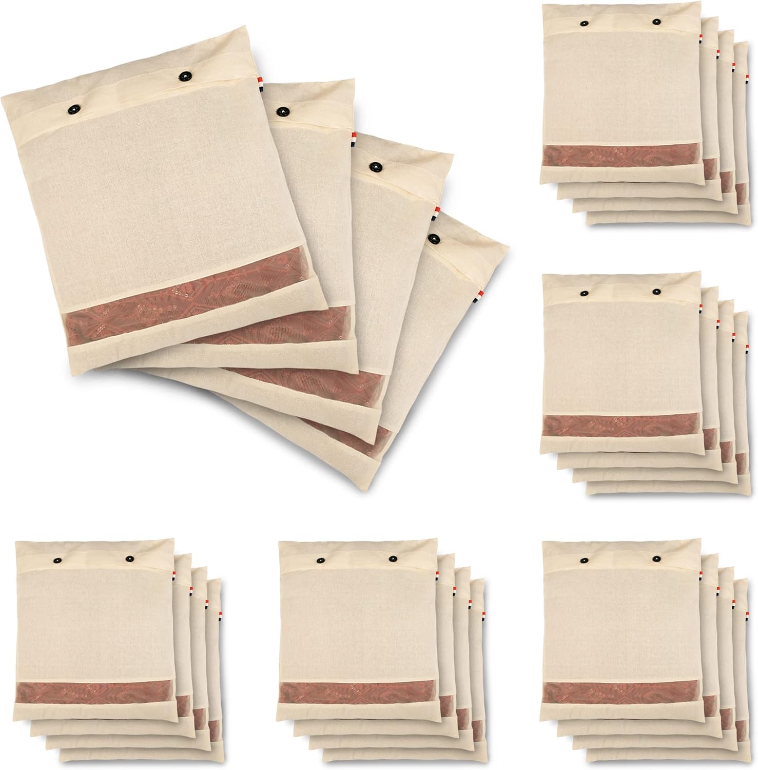 SOLSTICE Cotton Saree Cover/Saree Bags/Clothes Covers (Set of 24) big size of 16 x 14 (inches) for Clothes Storage bag, Travelling, Wardrobe Organizer with Mesh/Window (24),Off-White