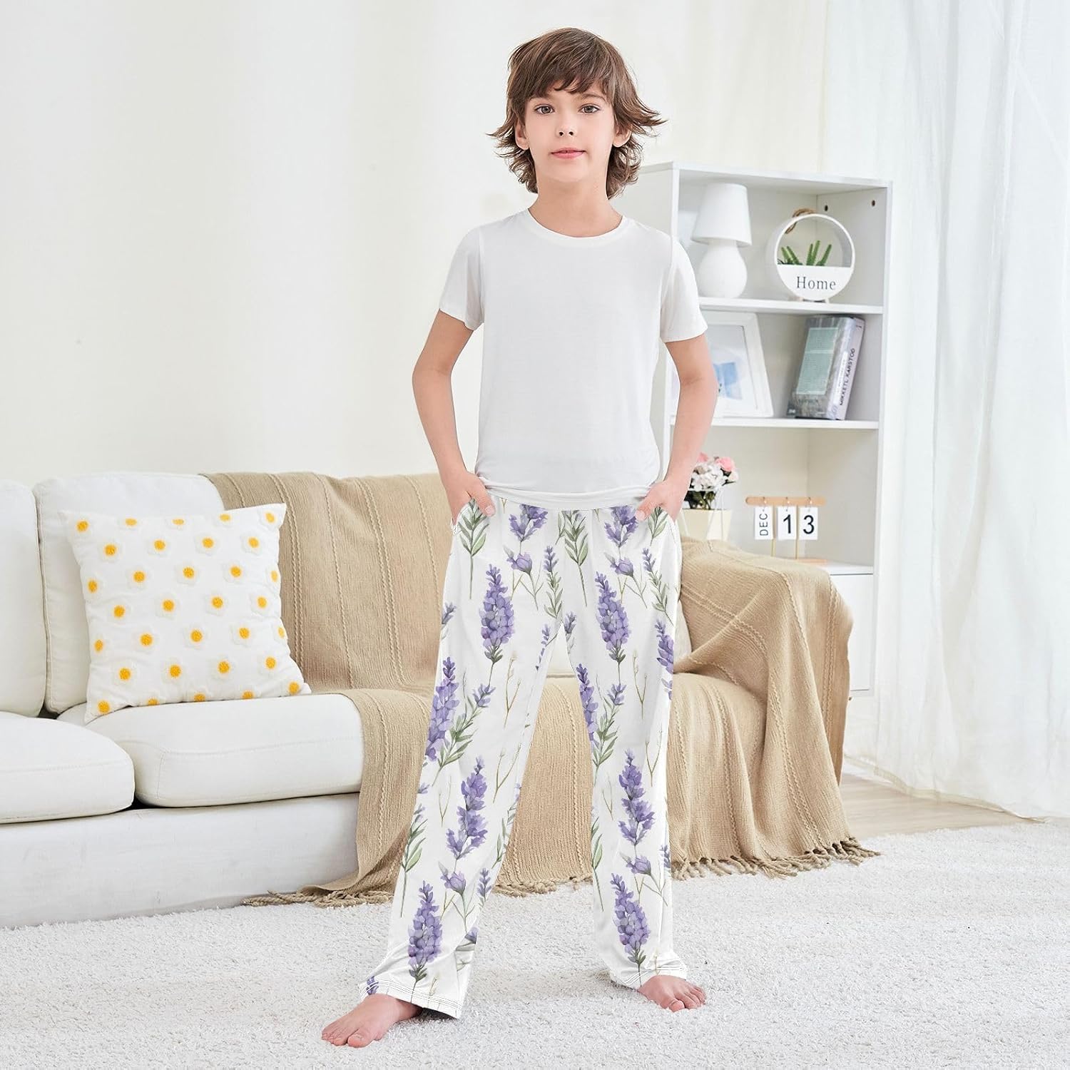 Lavender Green Soft Pajama Lounge Pants with Pockets Elastic Waist Pajama Bottoms Long Sleepwear for Christmas