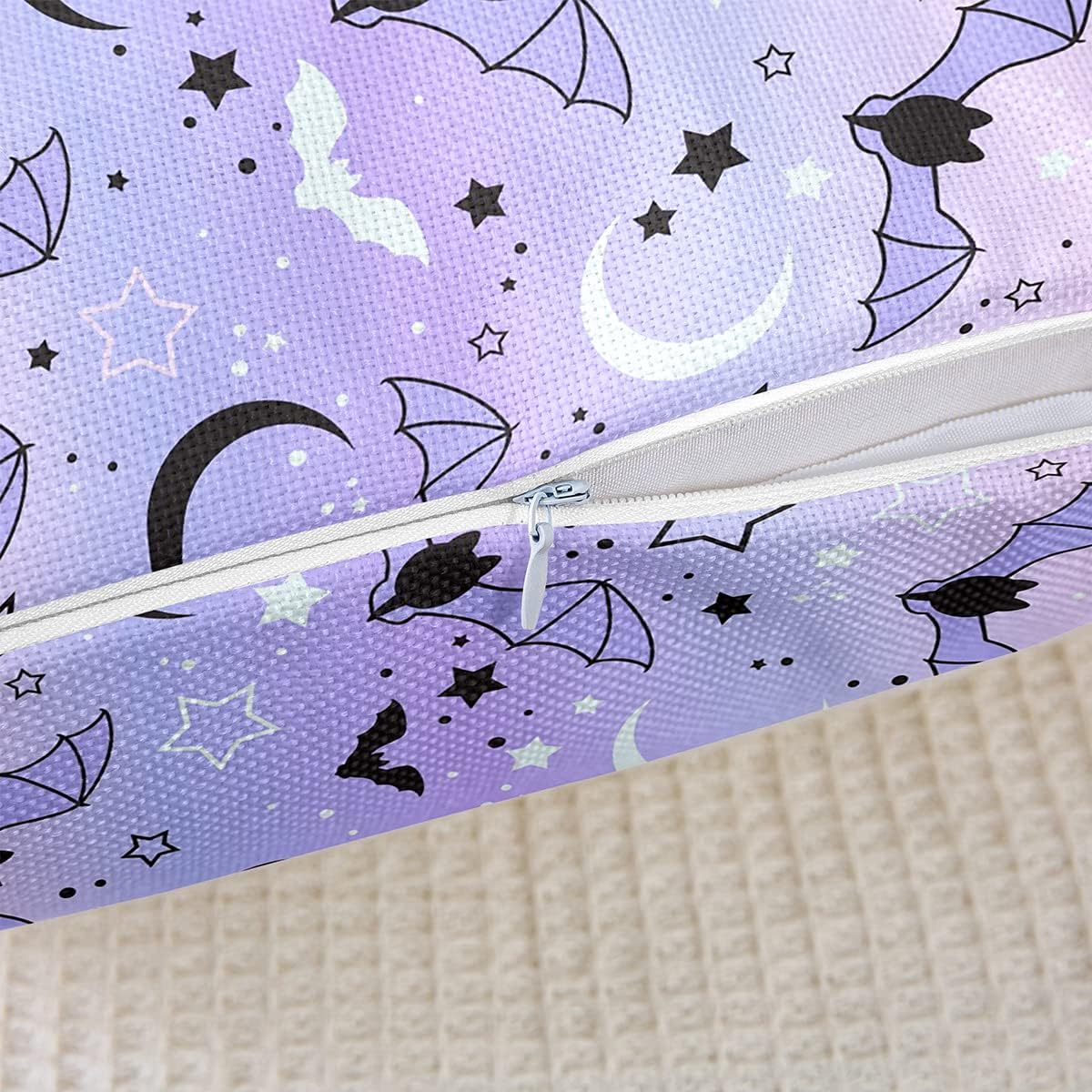 Halloween Decorative Throw Pillowcases Couch Chair Rainbow Throw Pillow Covers 24"x24" Set of 2 Bat Moon Star Print Pillow Cases Cushion Covers Halloween Theme Purple Gradient Style Cushion Cases