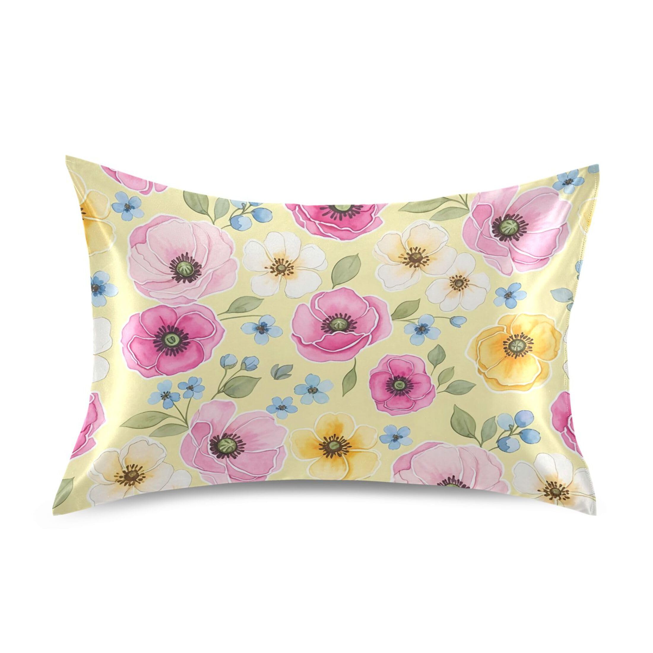 Fuauuyl Pillowcase Standard Size 20x26 in, Watercolor Flowers Soft Breathable Satin Pillow Case for Hair and Skin with Envelope Closure Wrinkle-Free