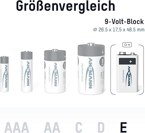Miniatura 3 de ANSMANN Baterías recargables de 9 V 300 mAh precargadas de baja autodescarga NiMH batería de 9 voltios Batería de 9 V (paquete de 4)