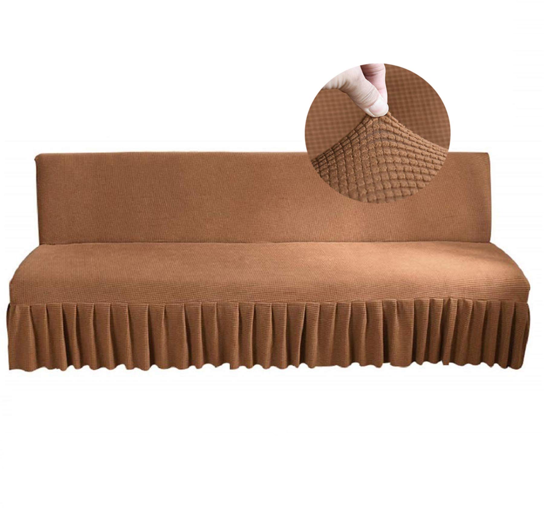 GIANCO FERRO Armless Futon Cover with Skirt Ruffled Stretch Futon Sofa Bed Cover Machine Washable Stain Resistant Futon Couch Cover Brown 70.5"-78.5"