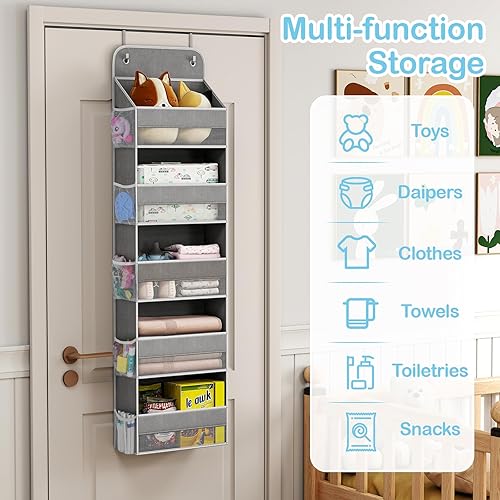 Miniatura 7 de LAMU Organizador de 5 niveles para colgar sobre la puerta, 5 bolsillos grandes y 10 bolsillos laterales detrás de la puerta de almacenamiento para