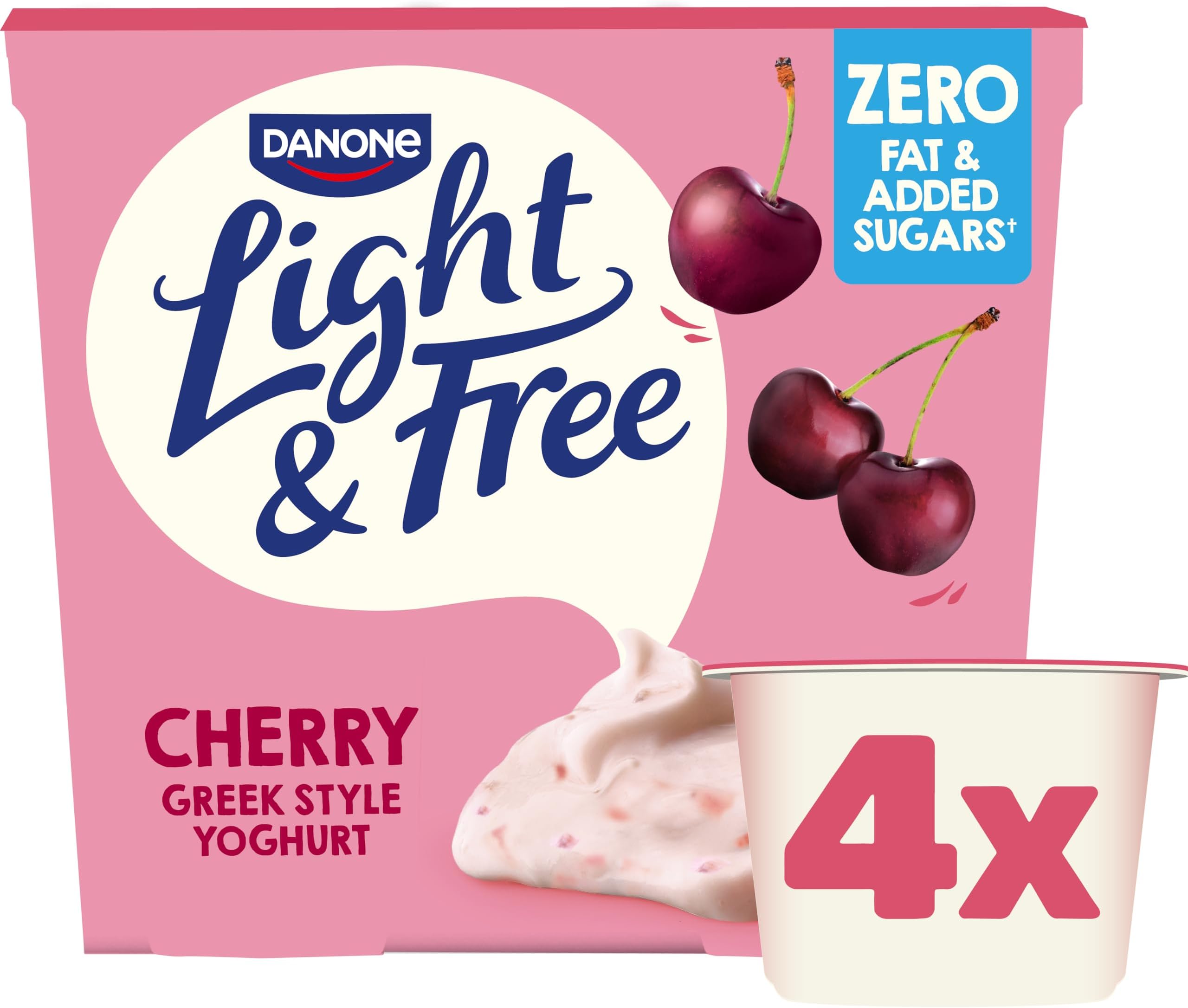 Light & Free Cherry, 0% Fat and No Added Sugar, Greek Style Yoghurt, 4x115g