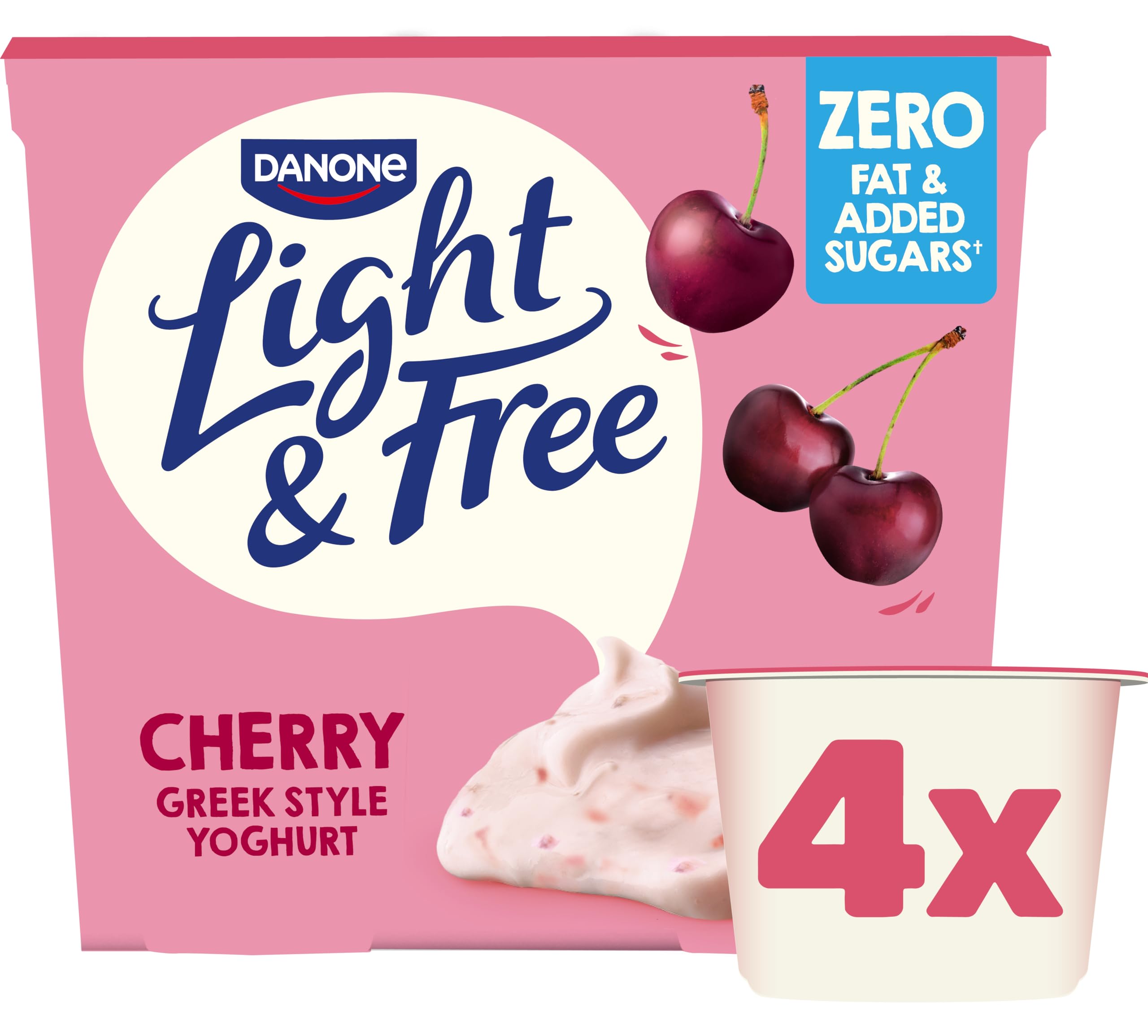 Light & Free Cherry, 0% Fat and No Added Sugar, Greek Style Yoghurt, 4x115g