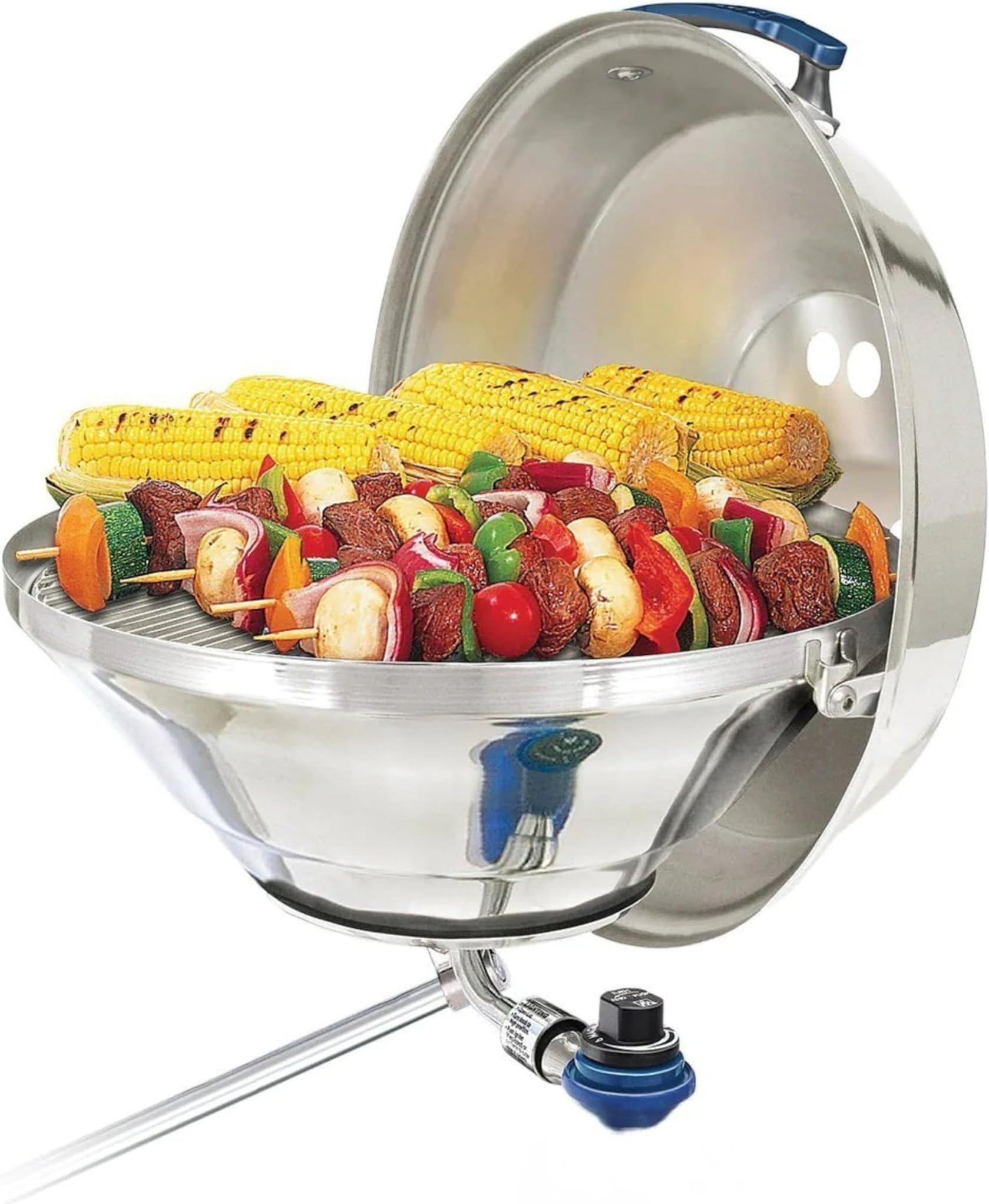 Magma Marine Kettle3 Portable Gas Grill and Stove - Stainless Steel BBQ with Electronic Ignition for Boats - Wind-Resistant Design, Safe Propane Connection, Stay Cool Handle - 17" Diameter