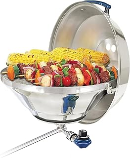 Magma A10-215 Marine Kettle Portable Gas Grill - Stainless Steel BBQ for Boats - Wind-Resistant Design, Safe Propane Connection, Stay Cool Handle - 17