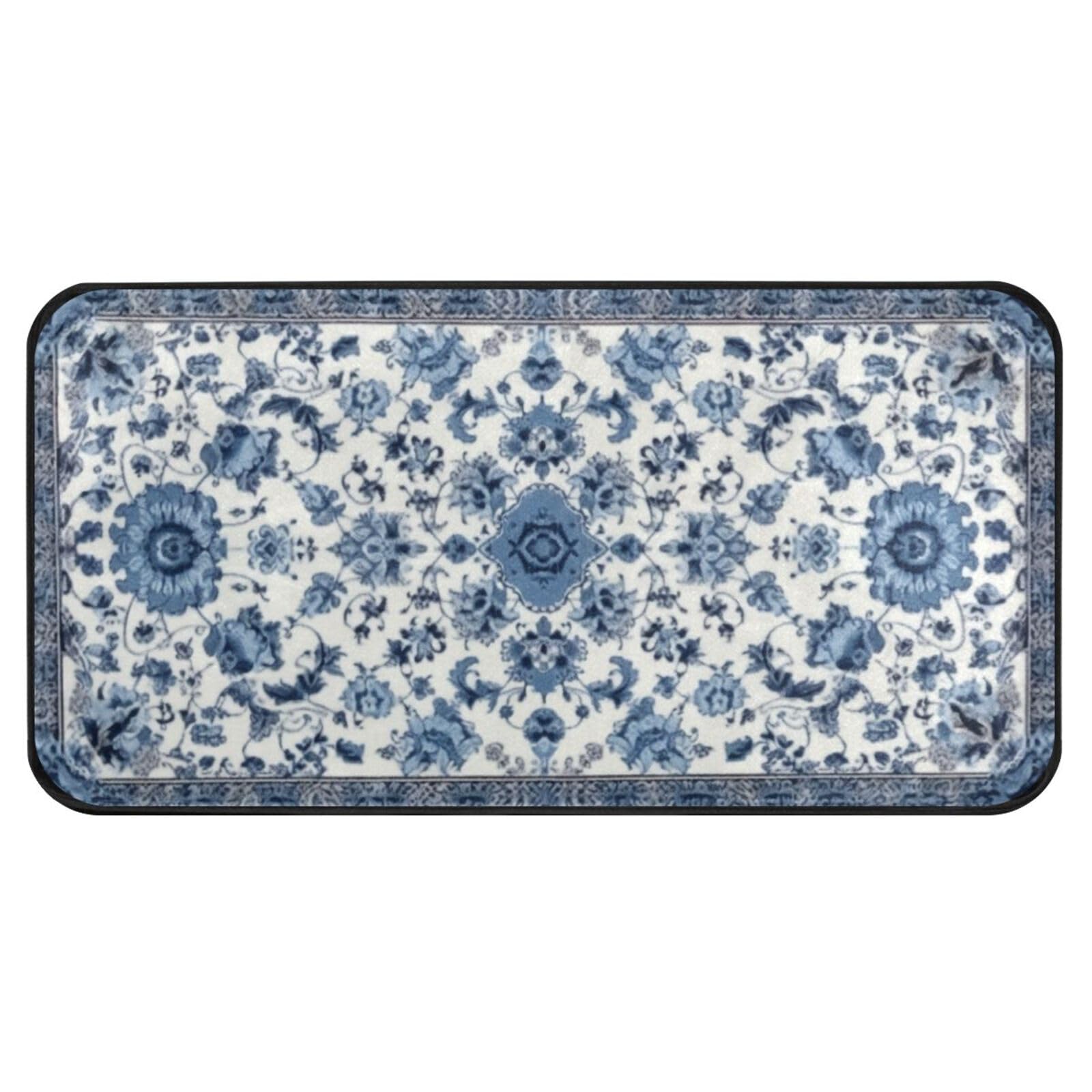 Bulletgxll Blue and White Pattern Kitchen Rug, Cushioned Anti Fatigue Kitchen Mat, Non Slip Comfort Standing Mat, Washable Runner Mat for Kitchen,
