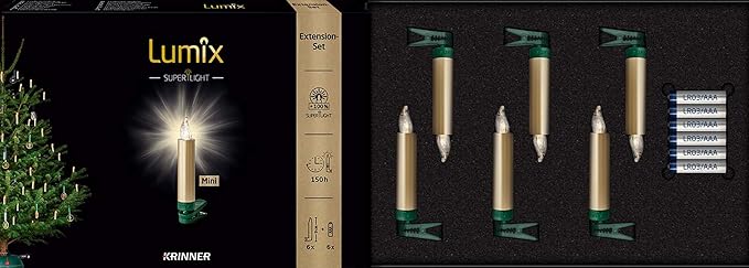 Lumix® Kabellose LED Christbaumkerzen Superlight Mini Metallic Gold Erweiterungs-Set mit 6 Kerzen, Art. 75553