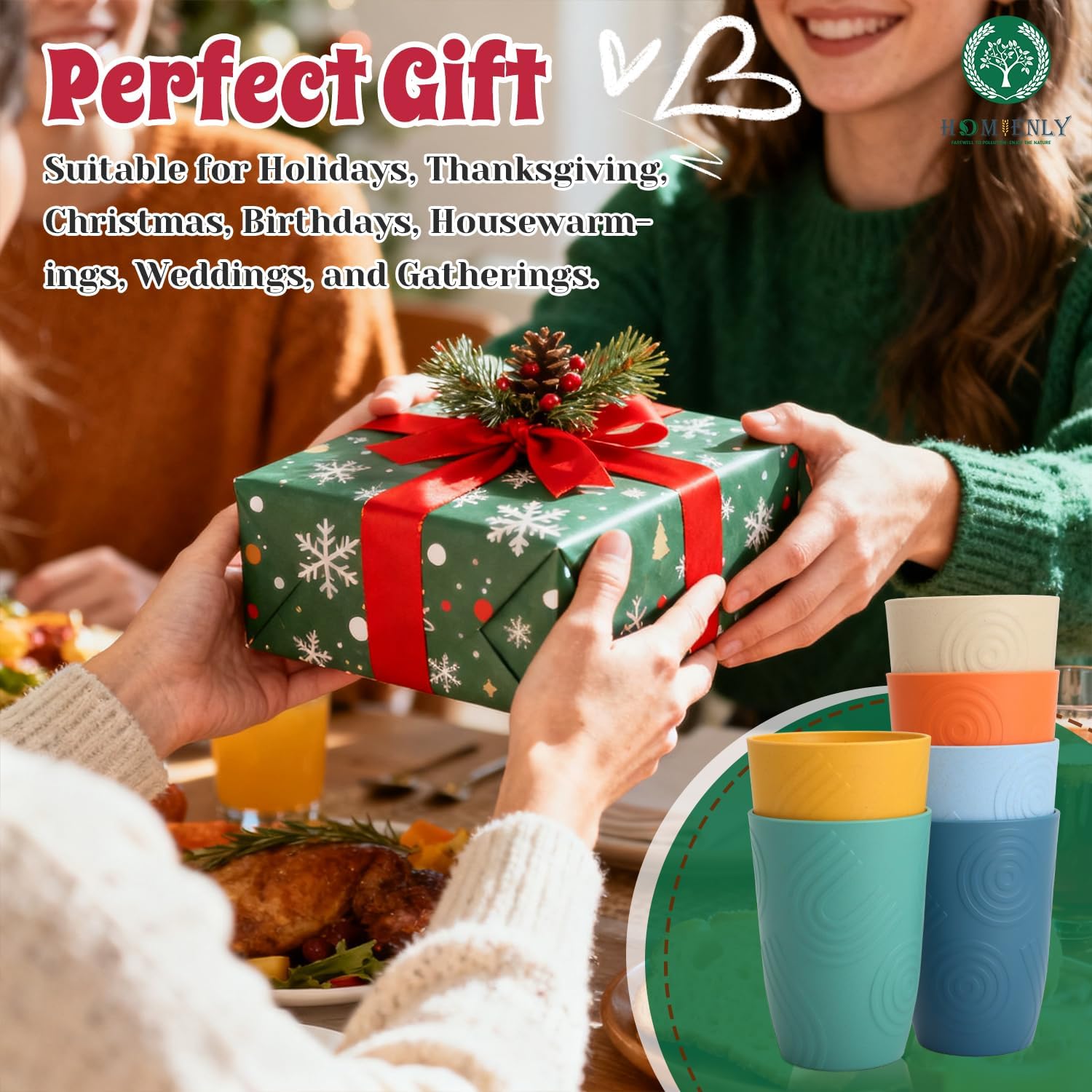 Homienly Wheat Straw Cups Set Unbreakable Drinking Glasses & Reusable Plastic Cups Alternative Microwave Dishwasher Safe Tumblers 16 oz Cups for Kitchen, Kids, Water, Coffee, Juice, Set of 6 (Multi) - Image 7