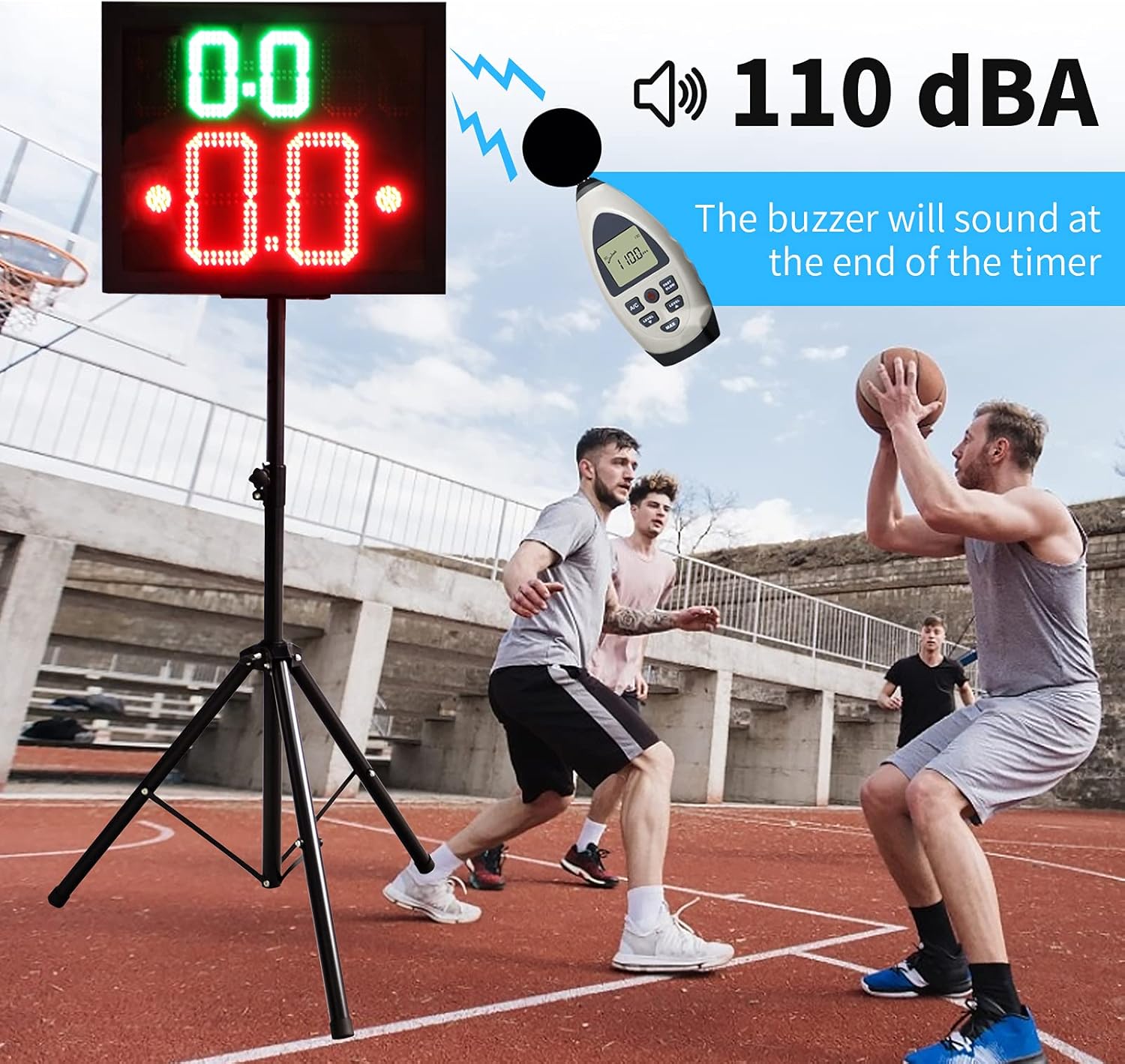 2 Units Basketball Timer Shot Clock & Controller,14/24 Seconds Countdown Clock,Portable Shot Clock with Buzzer, Support Tripod Installation (Game TIME+ Shot Clock（2units with Tripod）)
