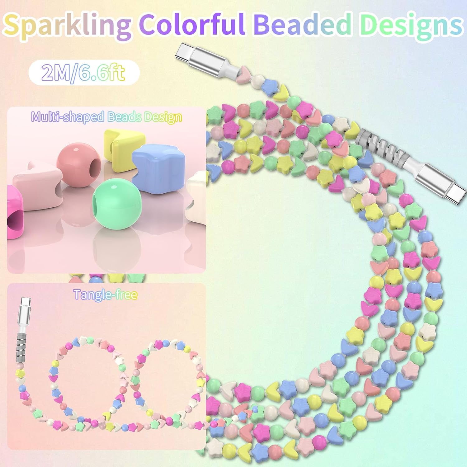 APETOO USB C Headphones Wired Earbuds + 60W Beaded Charger Cord USB C Cable 6.6ft for iPhone 17 Pro Max 16 15 Plus for Samsung S25/S24/S23/S22 Ultra, Pixel 10 9 8 7 6a, Colorful + Green image 5