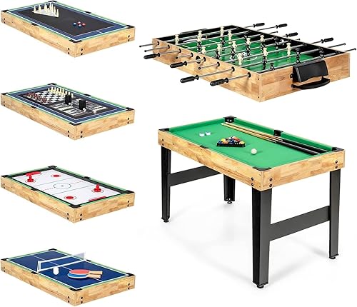 GYMAX Mesa de Juegos Múltiples, Mesa de Juegos Combinada 10 en 1 con Mesa de Futbolín, Hockey, Mesa de Billar, Ping Pong, Shuffleboard, Bolos y 4