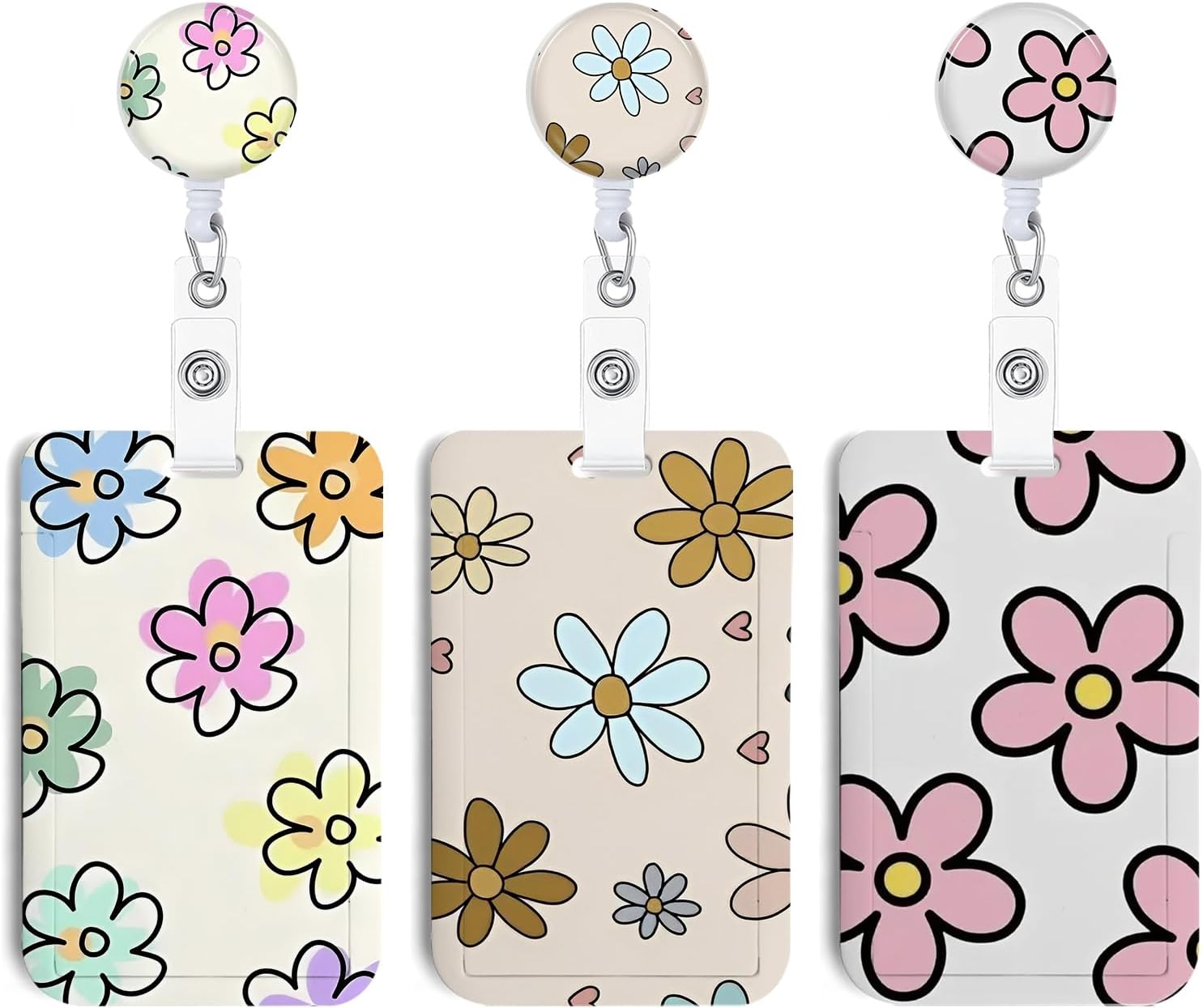3 Set Flower ID Badge Holder with Clip Badge Reels Retractable Heavy Duty,Keychain，ID Holder for School Nurse Office 7