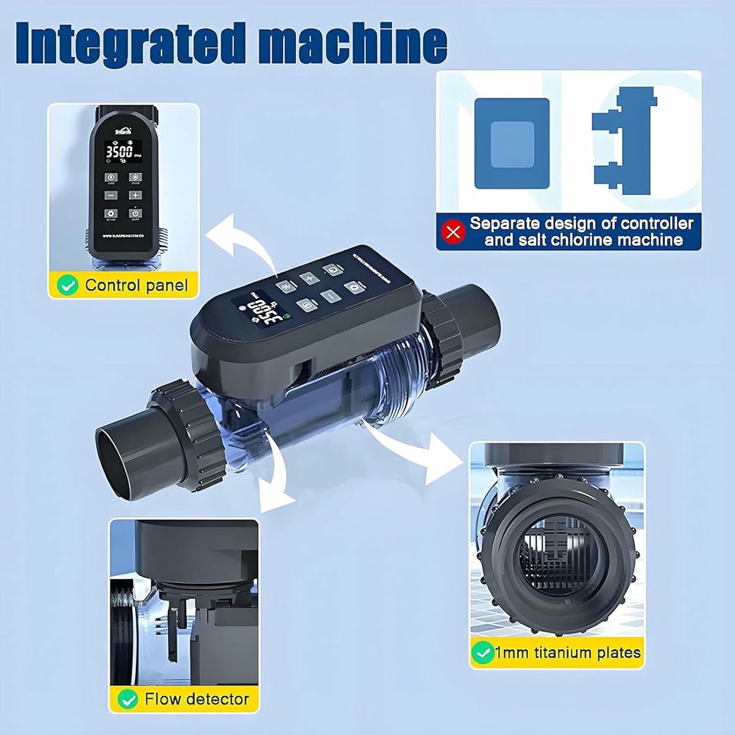 Pool Chlorine Generator Salt System - Variable Output Settings, Digital Salinity Display, Ideal for Concrete or Liner Pools