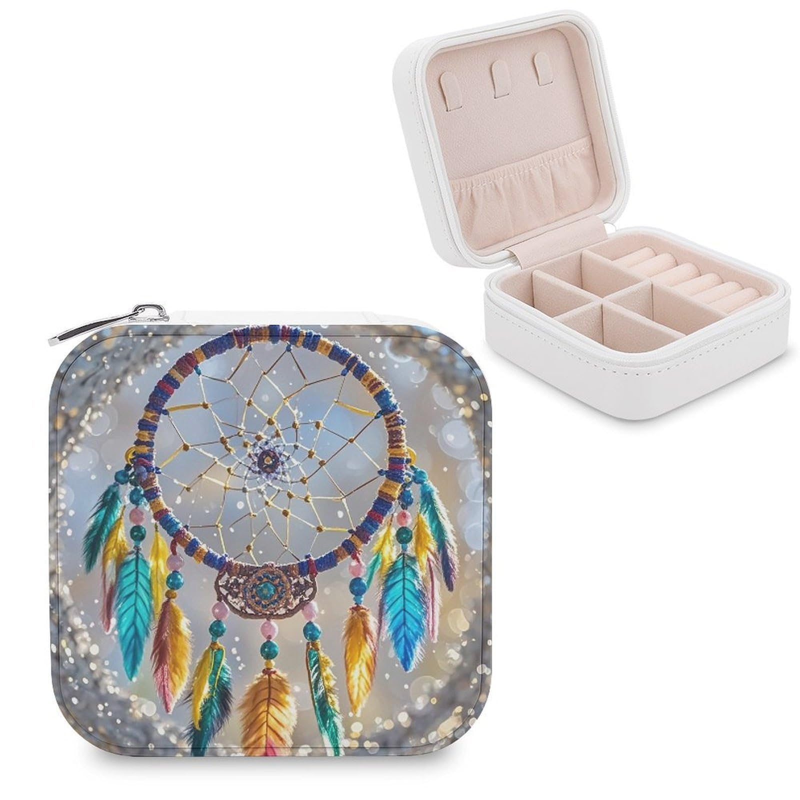FekiLoot Cherry Dream Catcher Travel Jewelry Box Small Jewelry Organizer Storage Case Portable PU Leather Mini Jewellry Travel Case Necklace Ring Storage Organizer Gift for Women