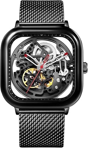 CIGA Design Stainless Steel Full Hollow Analog Black Dial Men Watch-Z011-Blbl-W13, Black Band