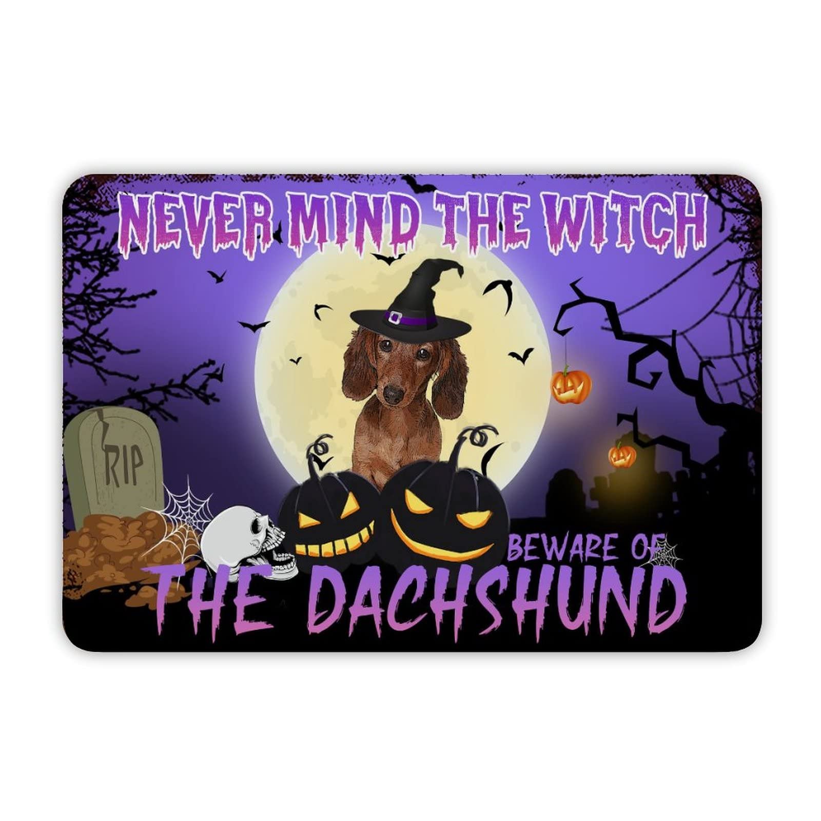 ENEDNATE Halloween Never Mind The Witch Beware of The Dog Aluminum Tin Metal Sign for Indoor Outdoor Business Retail Store Patio Yard Home Decoration Easy to Mount Wall Art Print Poster 8x12 Inch