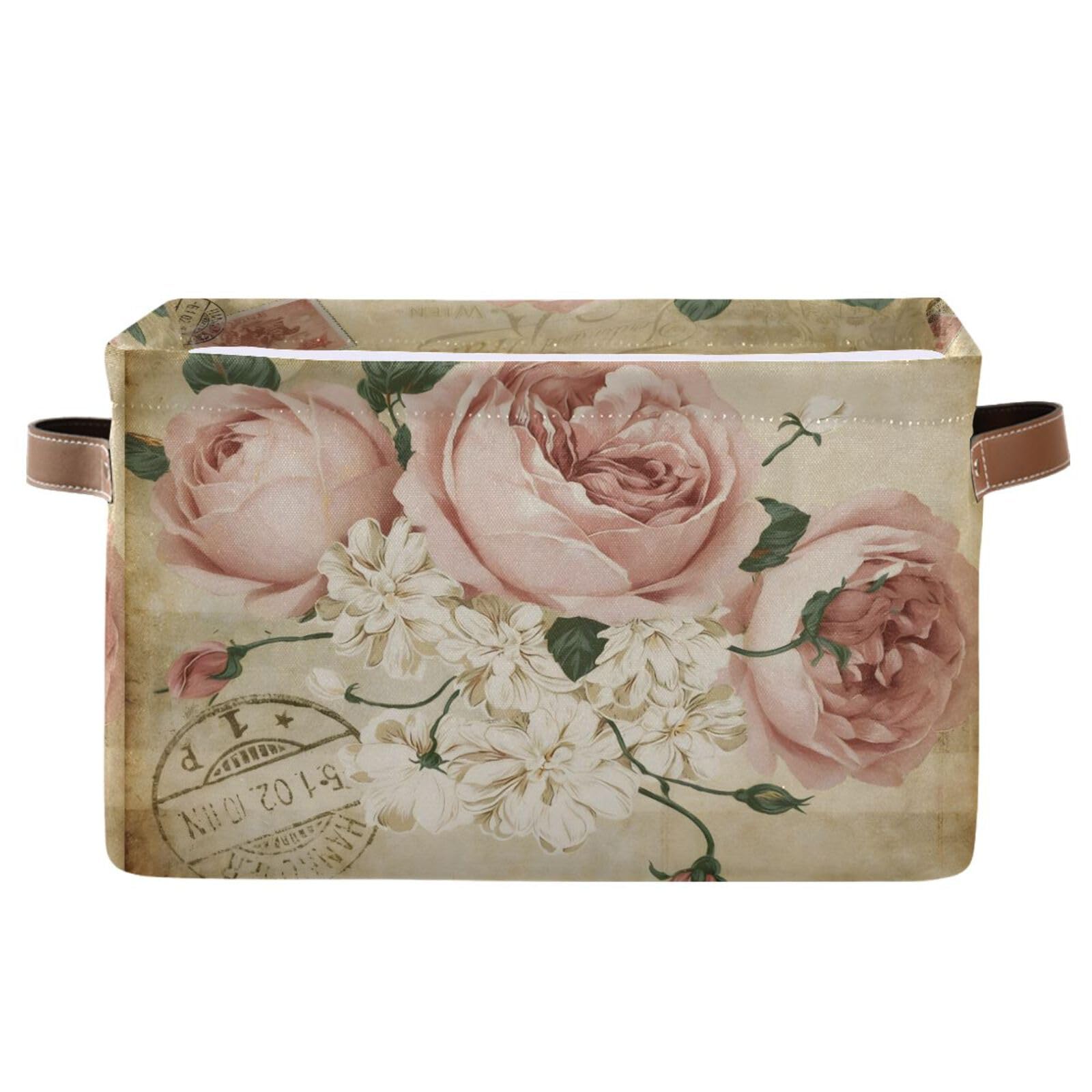 Panier de rangement pliable rose ALAZA bac tissu avec poignées