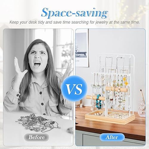 Miniatura 3 de Jewelry Organizer, Earring Holder Organizer Jewelry Stand with Tray, 8-Tier Jewelry Display Rack with 13 Hooks for Necklace Bracelet, 96 Holes for