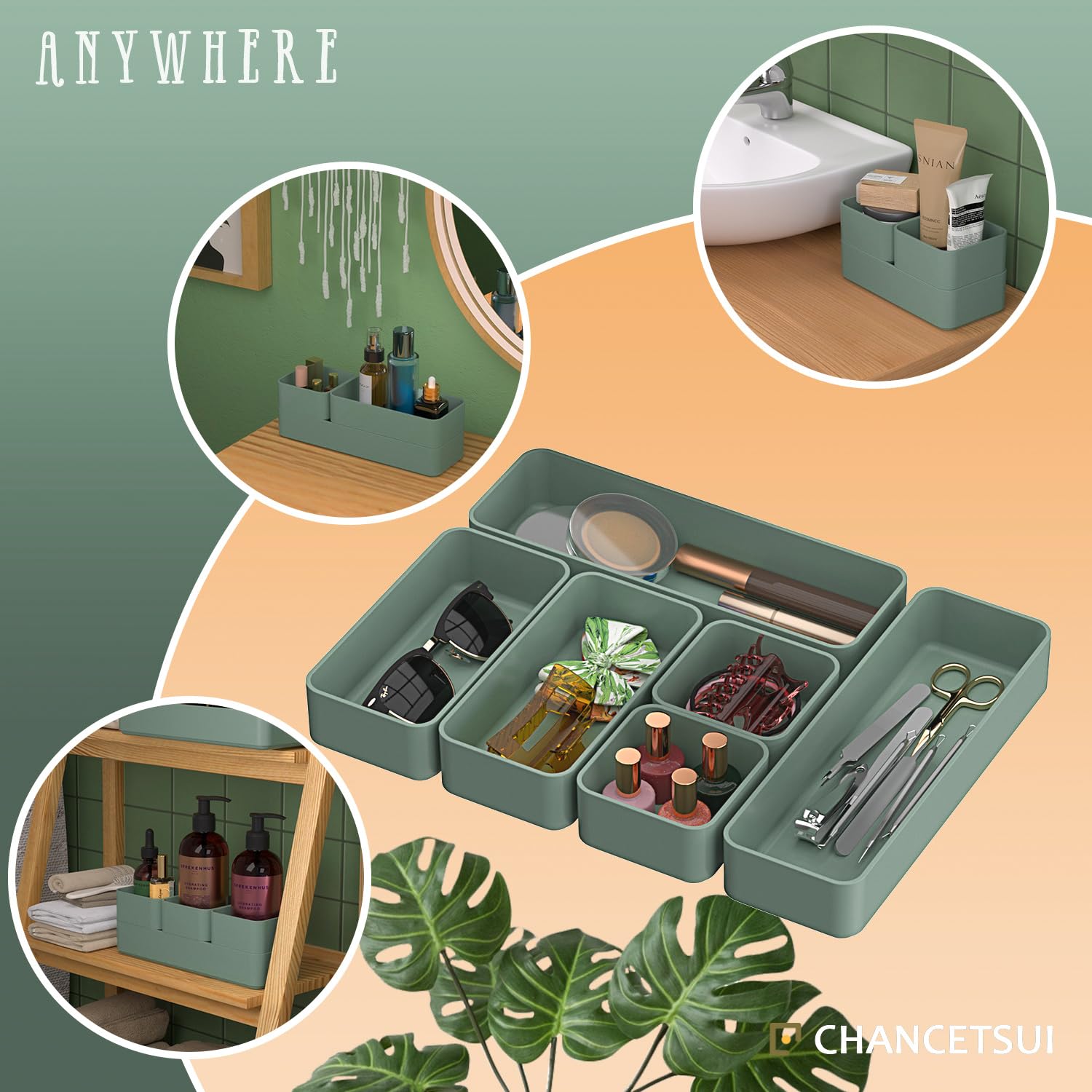 CHANCETSUI Set di 6 organizer impilabili per cassetti, versatili per scrivania e toeletta, contenitori per trucchi, bagno, camera da letto, cucina e ufficio