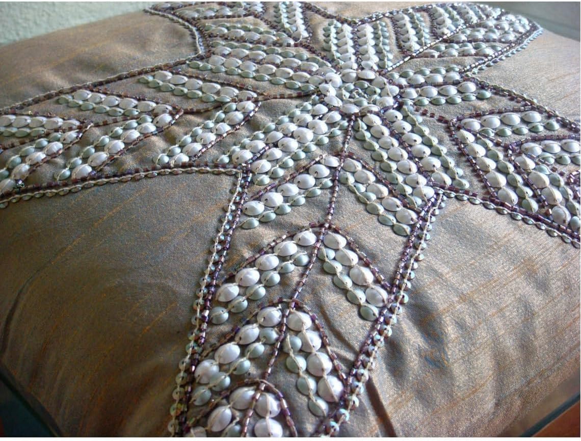 The HomeCentric Purple Throw Pillow Cover, 3D Sequins Starfish Beach Ocean Theme Pillow Cover, 14x14 inch (35x35 cm) Pillow Cover, Silk Pillow Cover, Floral Mediterranean, Sea - Starfish Sparkle