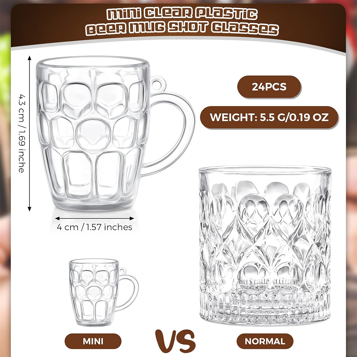 Mini Beer Glasses Clear Plastic Mug Shot for Beer Fest, Sports Party, Wedding, Outdoor BBQ, Outdoor Picnics, or Oktoberfest (36 Pieces)
