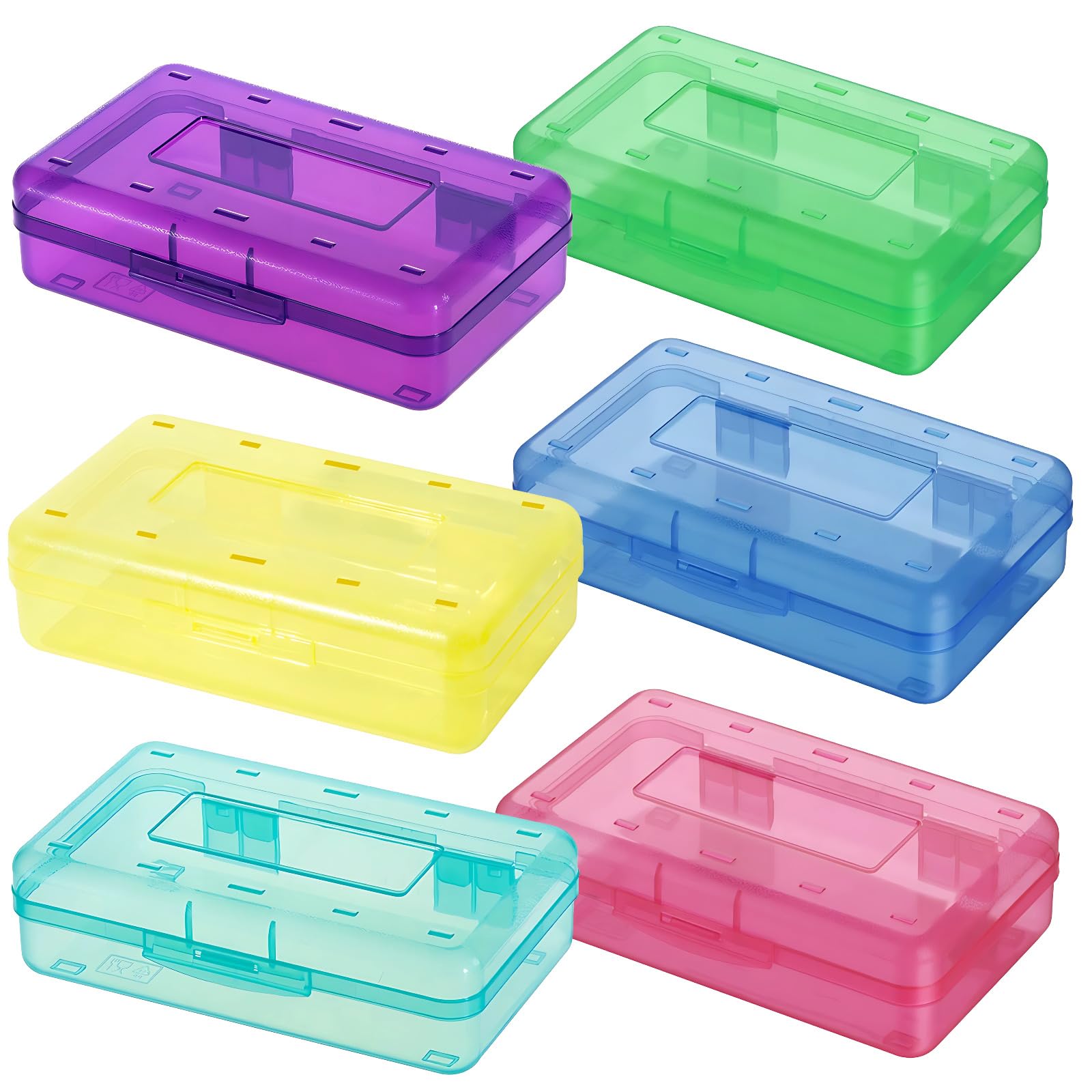 Zestaw 6 plastikowych piórników, przezroczysty plastikowy piórnik, duża pojemność, 20 x 12,2 x 5,8 cm, wielokolorowy, szkolne materiały biurowe