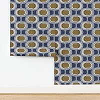 Vista 4 de Peel & Stick Wallpaper 9ft x 2ft - Orbs Navy Brown Mid Century Modern Mod Scale 1950S 1960S 1970S Retro Circles Artistic Custom Removable Wallpaper