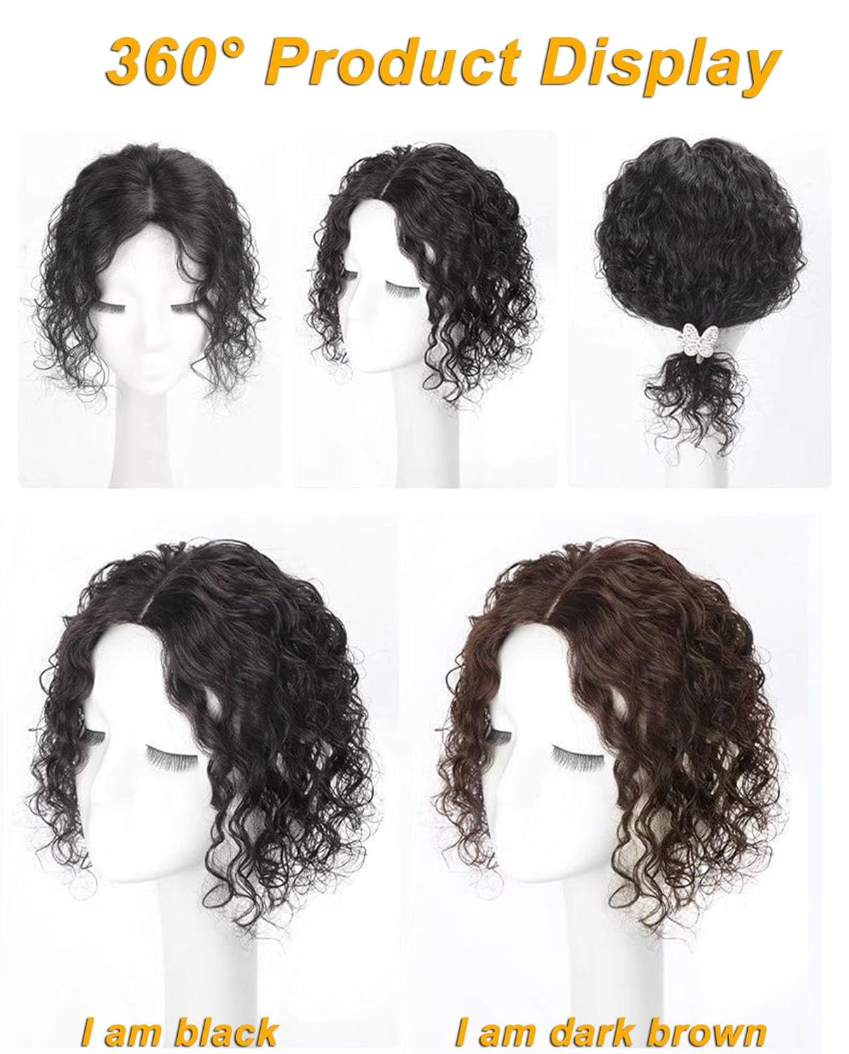 Curly Silk Base Human Hair Toppers for Women with Thinning Hair Loss,Realistic Scalp 3D Cover Clip in Replacement Topper Hair Piece Wavy Wiglet Hairpiece 12" Dark Brown Color