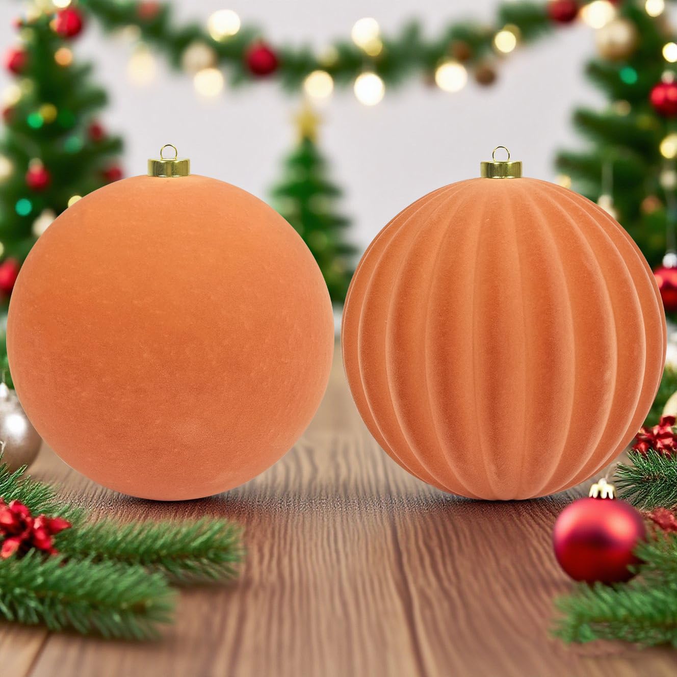 LANGXUN Lot de 2 boules de Noël en velours incassables à suspendre pour sapin de Noël, fête de mariage, décoration d'intérieur (or rose)