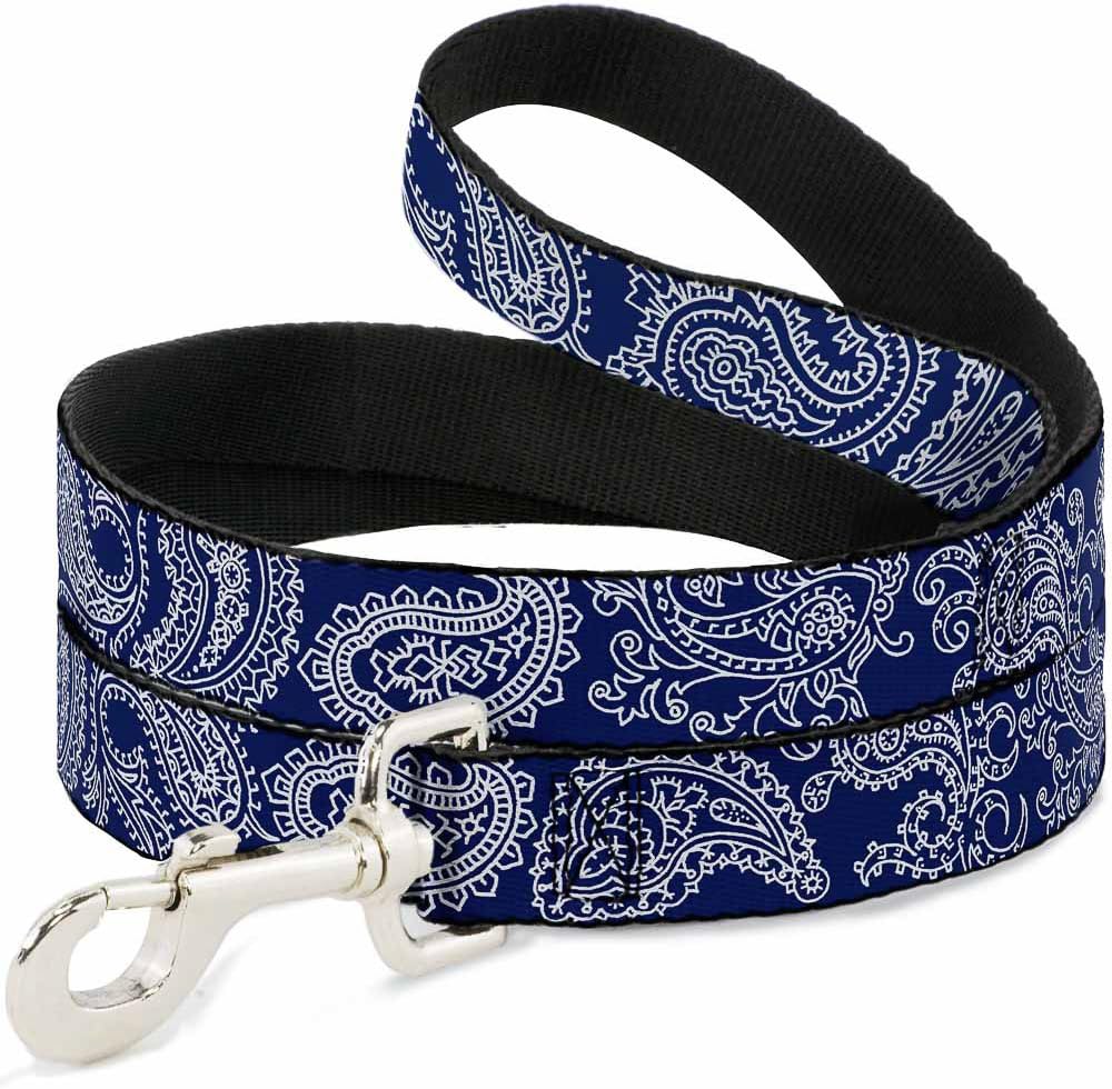 Buckle-Down Dog Leash Paisley Blue White 6 Feet Long 1.5 Inch Wide