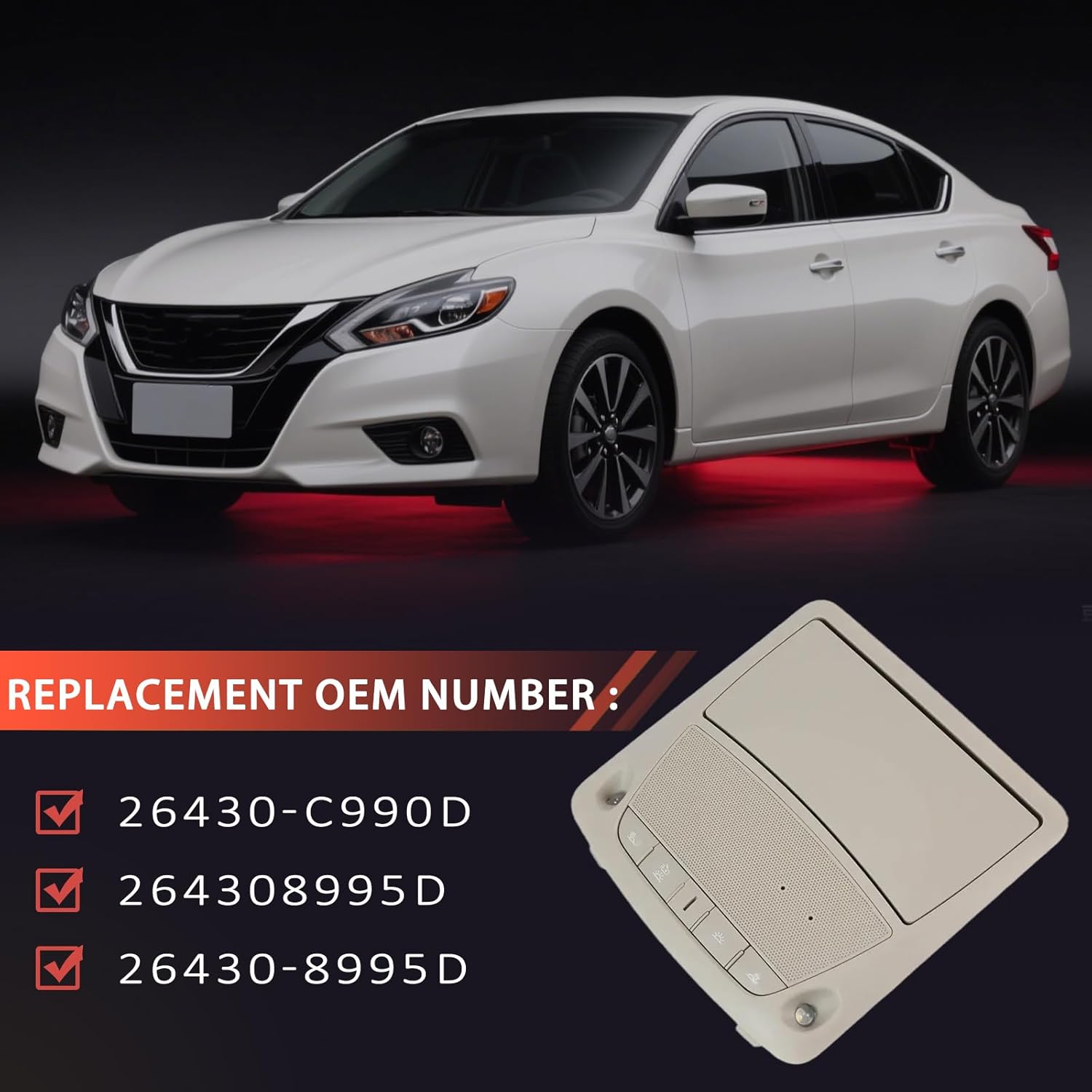 26430-C990D Console LED Map Reading Light with Sunroof Assembly Compatible with 2013-2018 Nissan Altima Teana 2013-2015 Sentra