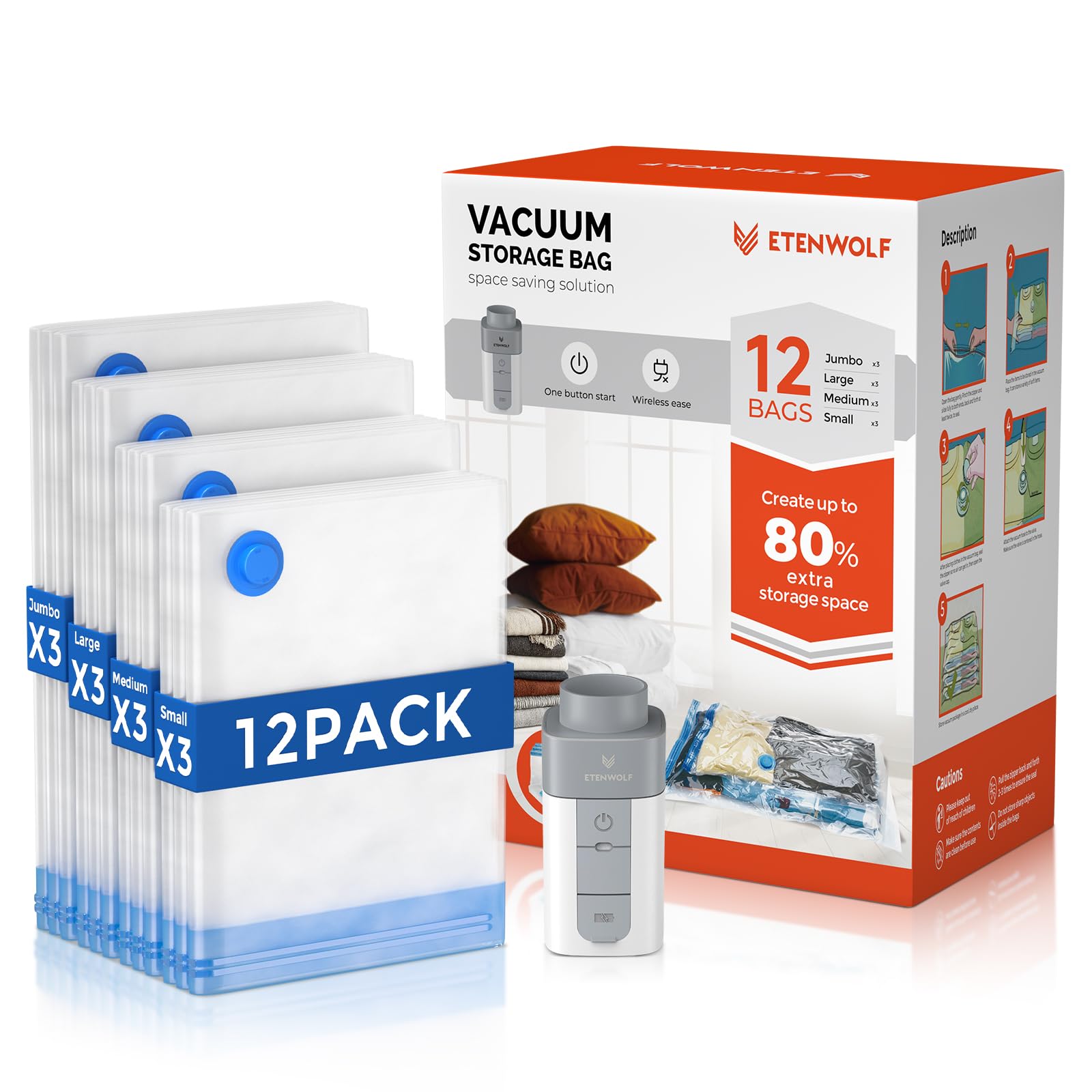 ETENWOLF 12 Pack Vacuum Storage Bags