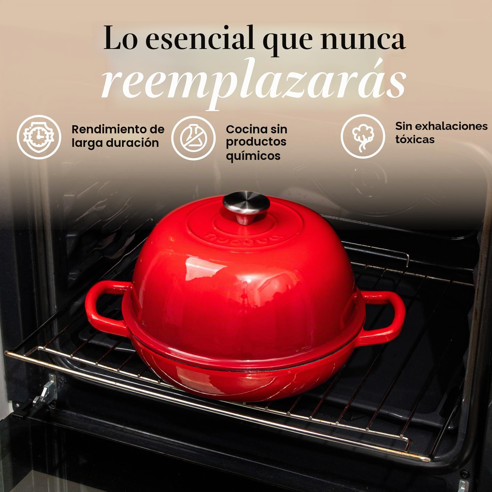 Olla Holandesa de Hierro Fundido Esmaltado – Cazuela para Hornear Pan de Masa Madre – Olla de Pan – Rojo, 5.7L, 22cm – by Nuovva