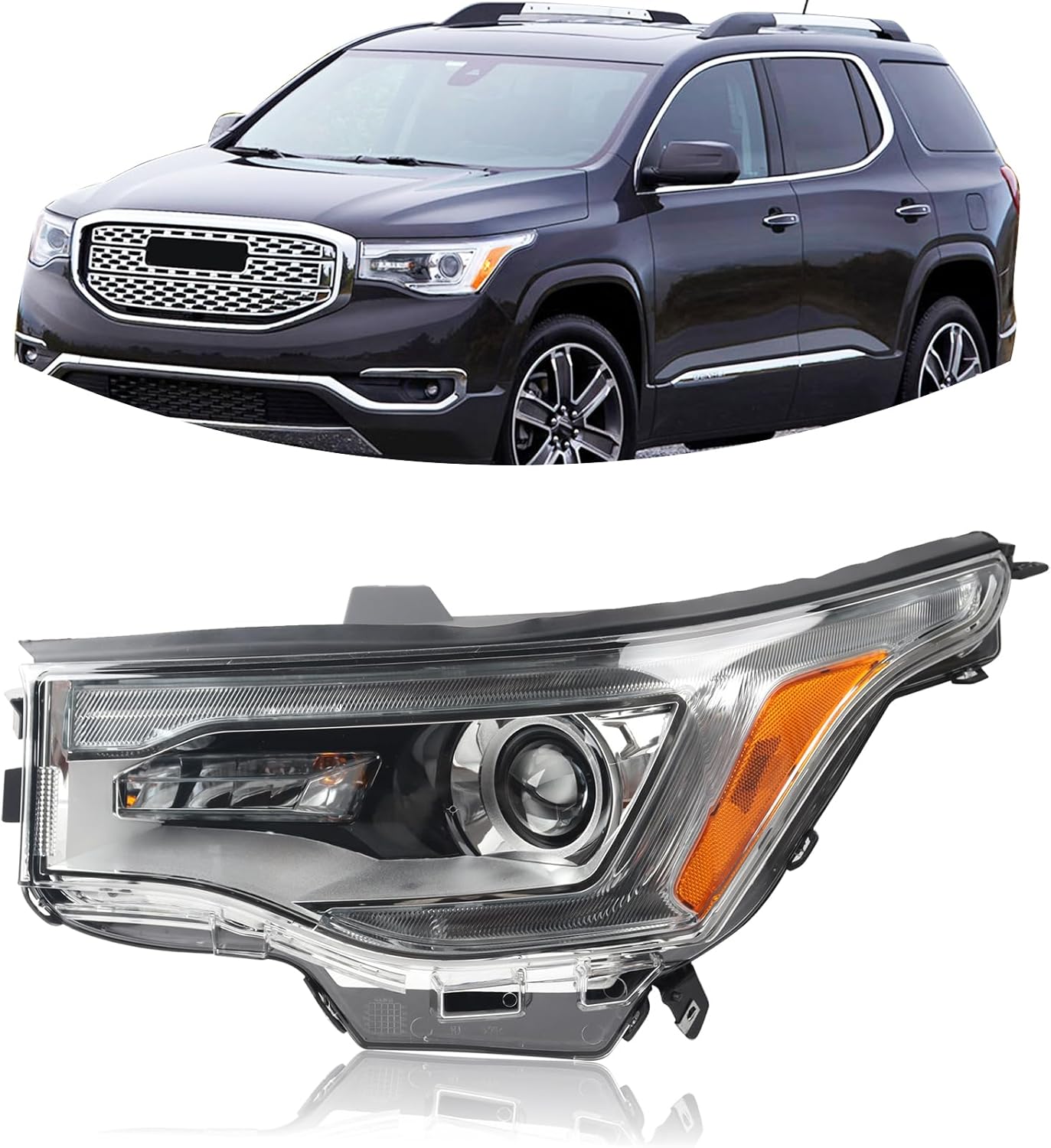 Base-Model LH Headlights W/o LED DRL Chrome Halogen Assembly Compatible with 2017-2019 GMC Acadia Headlamp Left Driver Side GM2502446 84396069