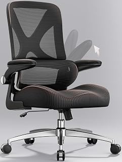 Ergonomic Office Chair Mid Back with Lumbar Support, Adjustable Height, Thick Memory Foam Seat, Rocking Function, 90° Flip-up Armrests – Comfortable Desk Chair for Home Office, Meeting Rooms
