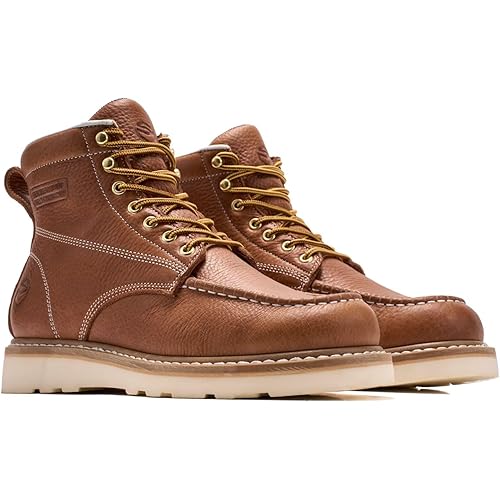 SUREWAY 6in Wedge Moc Soft/Steel Toe Work Boots for Men,Premium Full-Grain Leather,GoodyearWelt,Safety Work Boots/Shoes,Comfort Insole,Oil/Slip Resistant,EH Industrial Construction