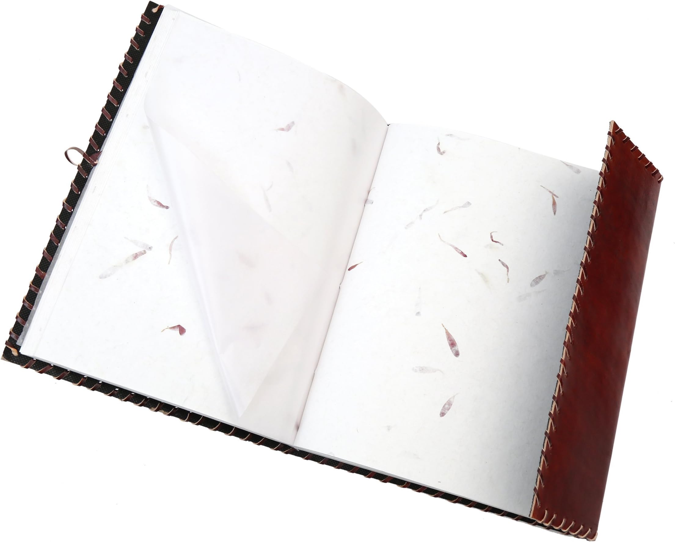 Extra Large Leather Photo Album Rustic with Lapis Lazuli Stone 13" x 10" Handmade Pressed Flower Paper 46 Sheets