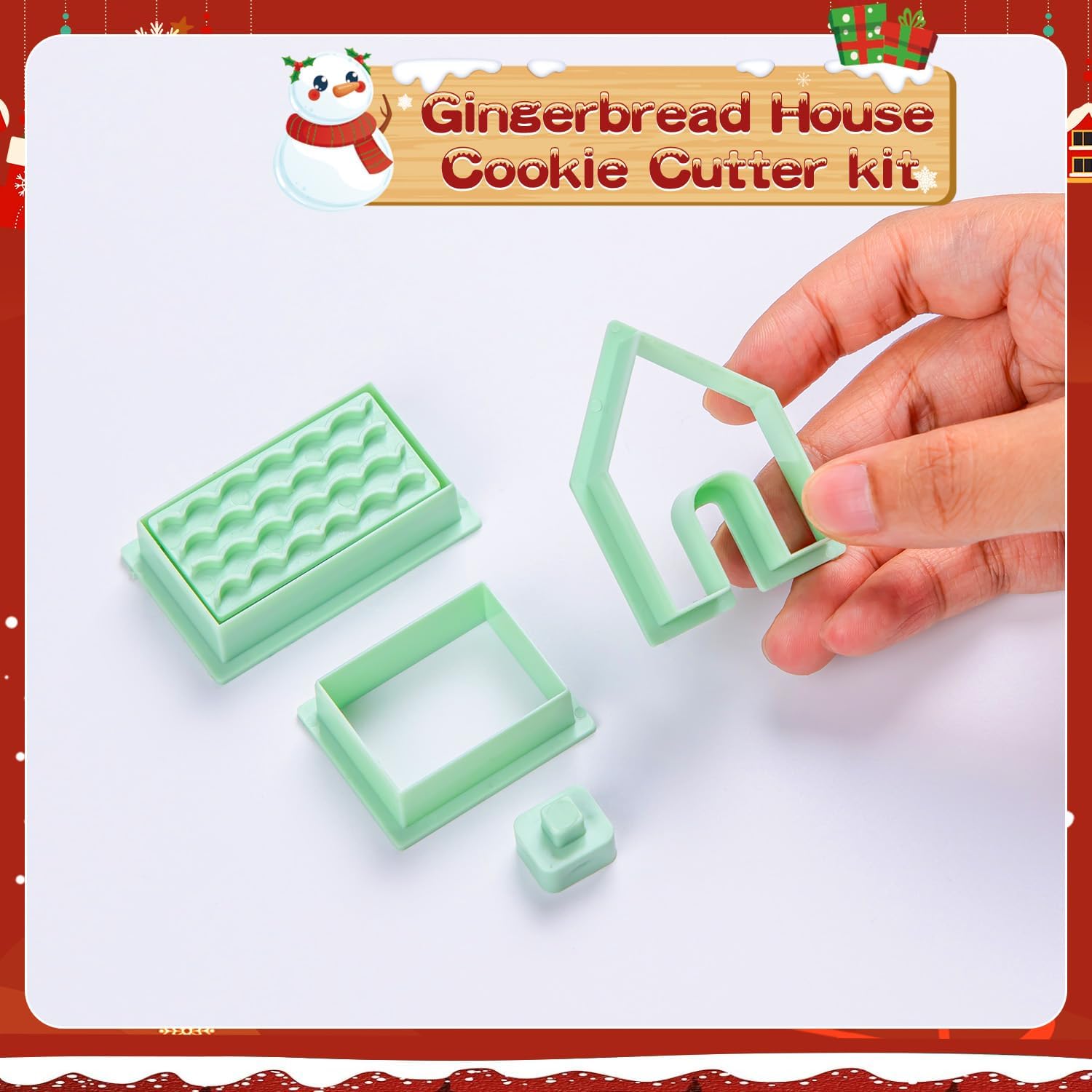 KALAIEN Gingerbread House Cookie Cutters,3d Mini Christmas Mug Hugger Cookie Cutter House Mold for Baking,4 Pcs Gingerbread Kit image 3