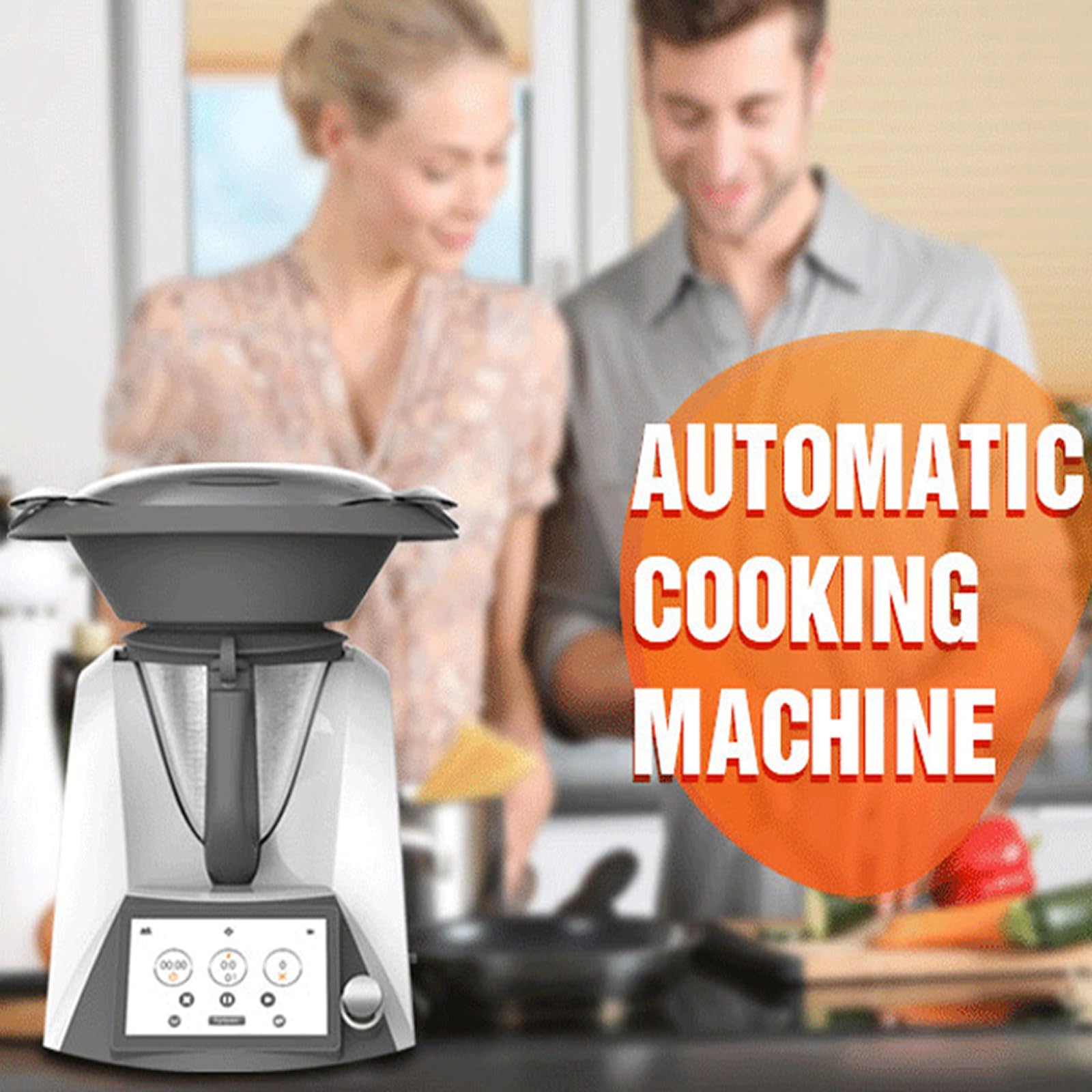 Inteligentny robot kuchenny, robot do smażenia warzyw i mięsa, 7-calowy ekran dotykowy TFT z przepisami online, regulacja temperatury 37–160 ℃, wielofunkcyjna automatyczna maszyna do gotowania black