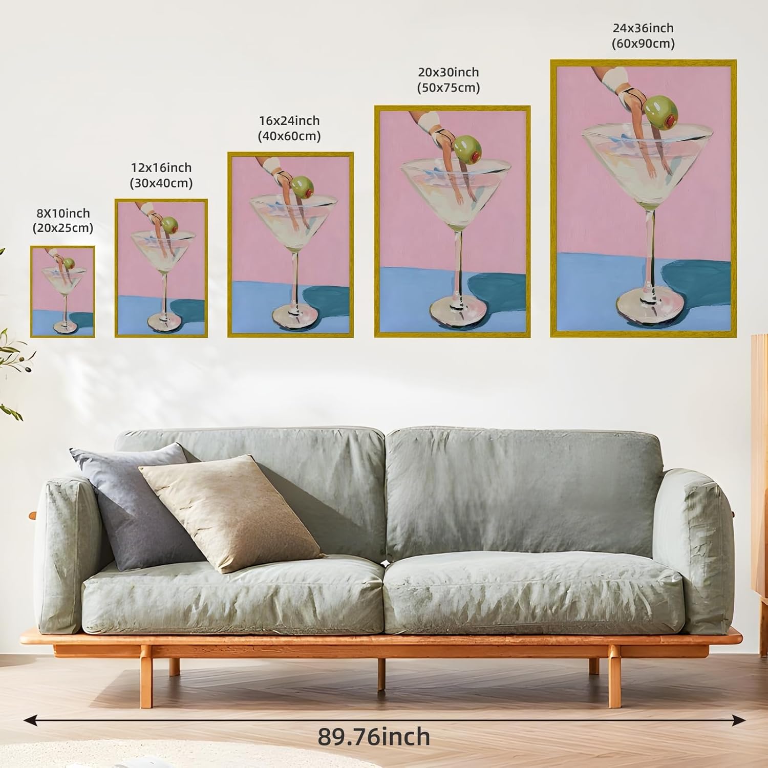 Martini Olive Girl Poster Cocktail Wall Art Bar Wall Decor Playful Canvas Print For Kitchen Game Room Bar16x24inch Golden frame